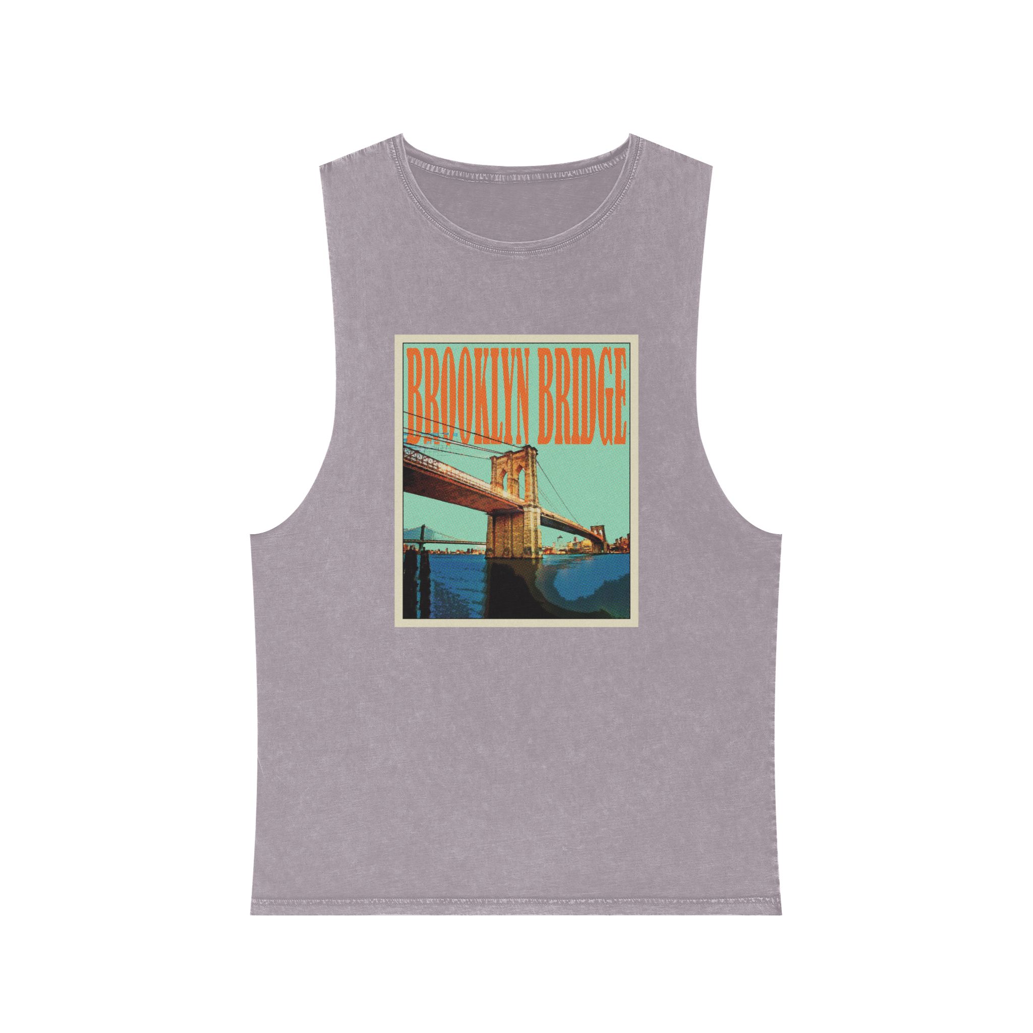Brooklyn Bridge Retro Travel Poster Unisex Stonewash Tank Top - Image 17