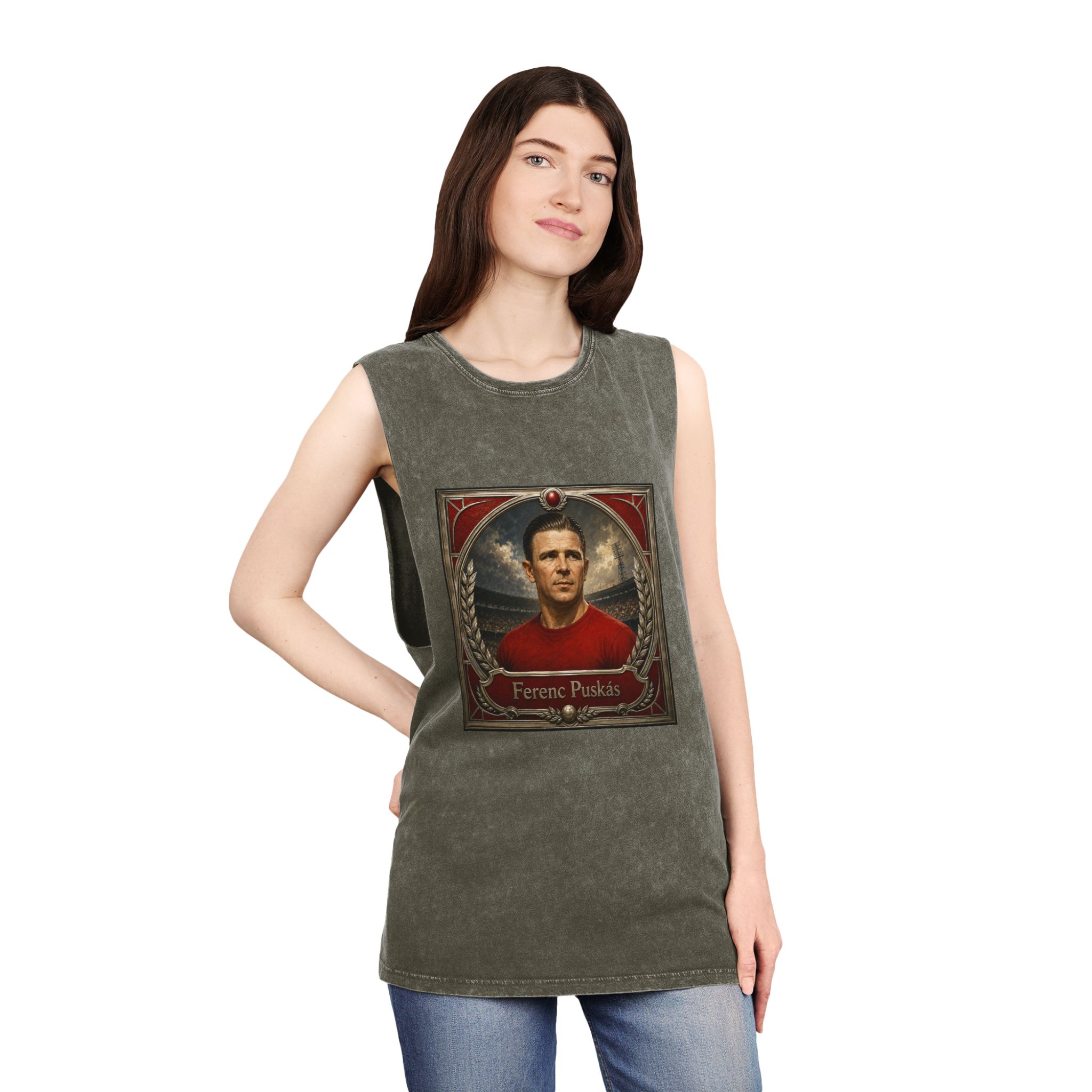 Ferenc Puskas Unisex Stonewash Tank Top - Image 8