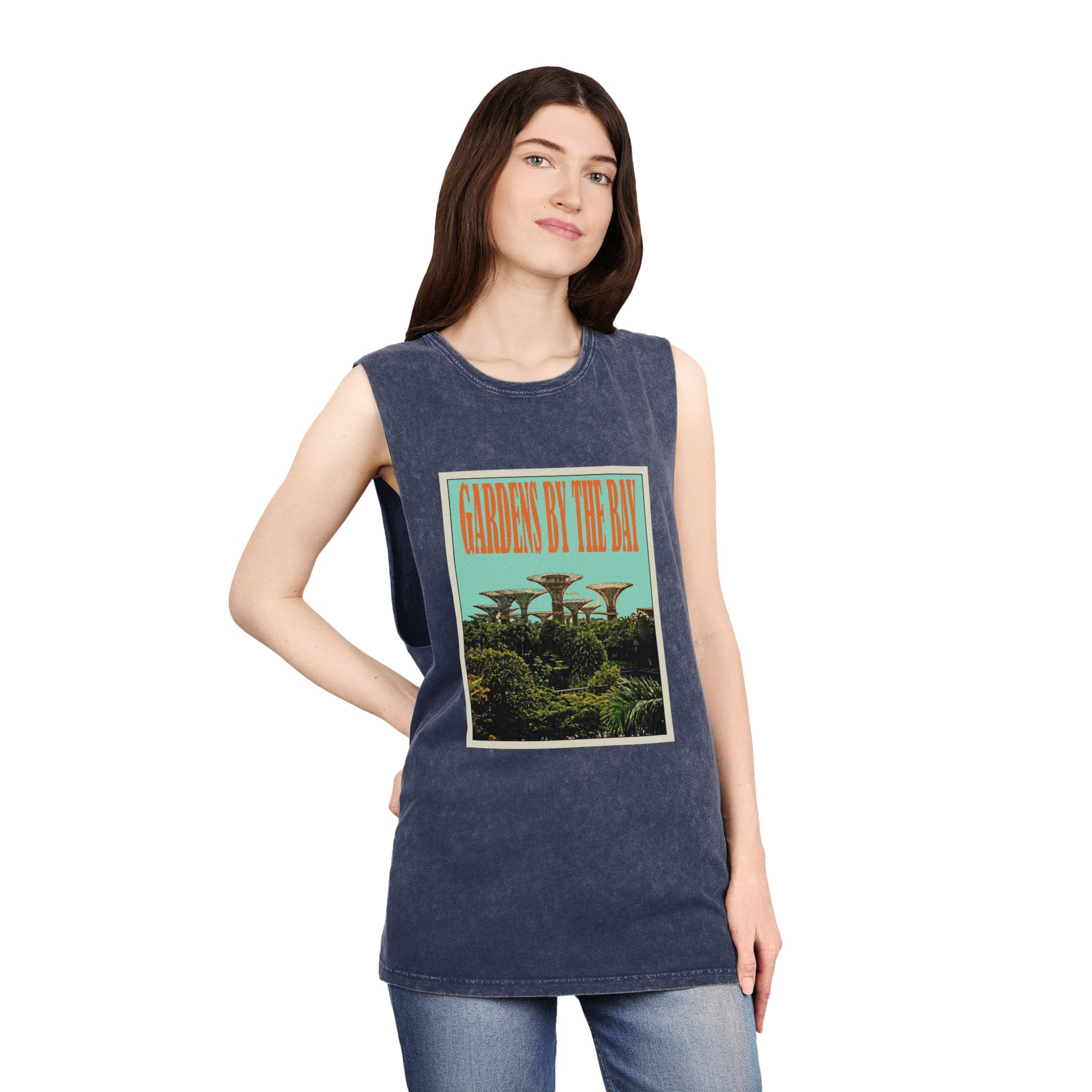 Gardens By Bay Retro Travel Poster Unisex Stonewash Tank Top - Image 16