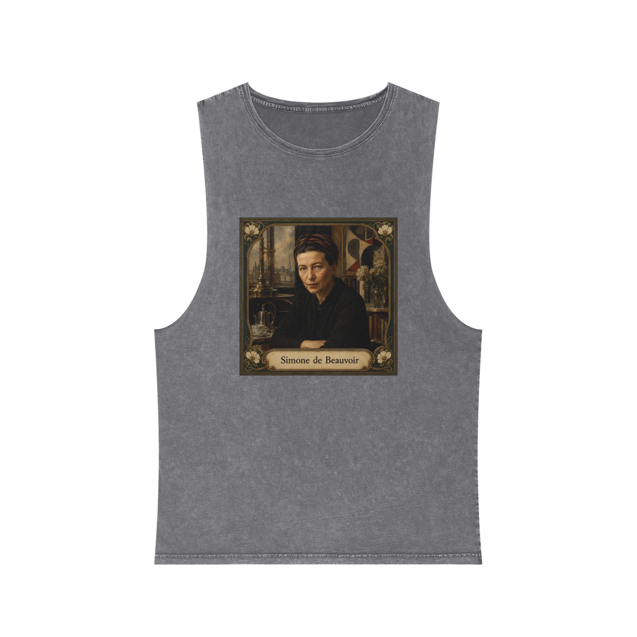 Simone de Beauvoir Unisex Stonewash Tank Top - Image 9