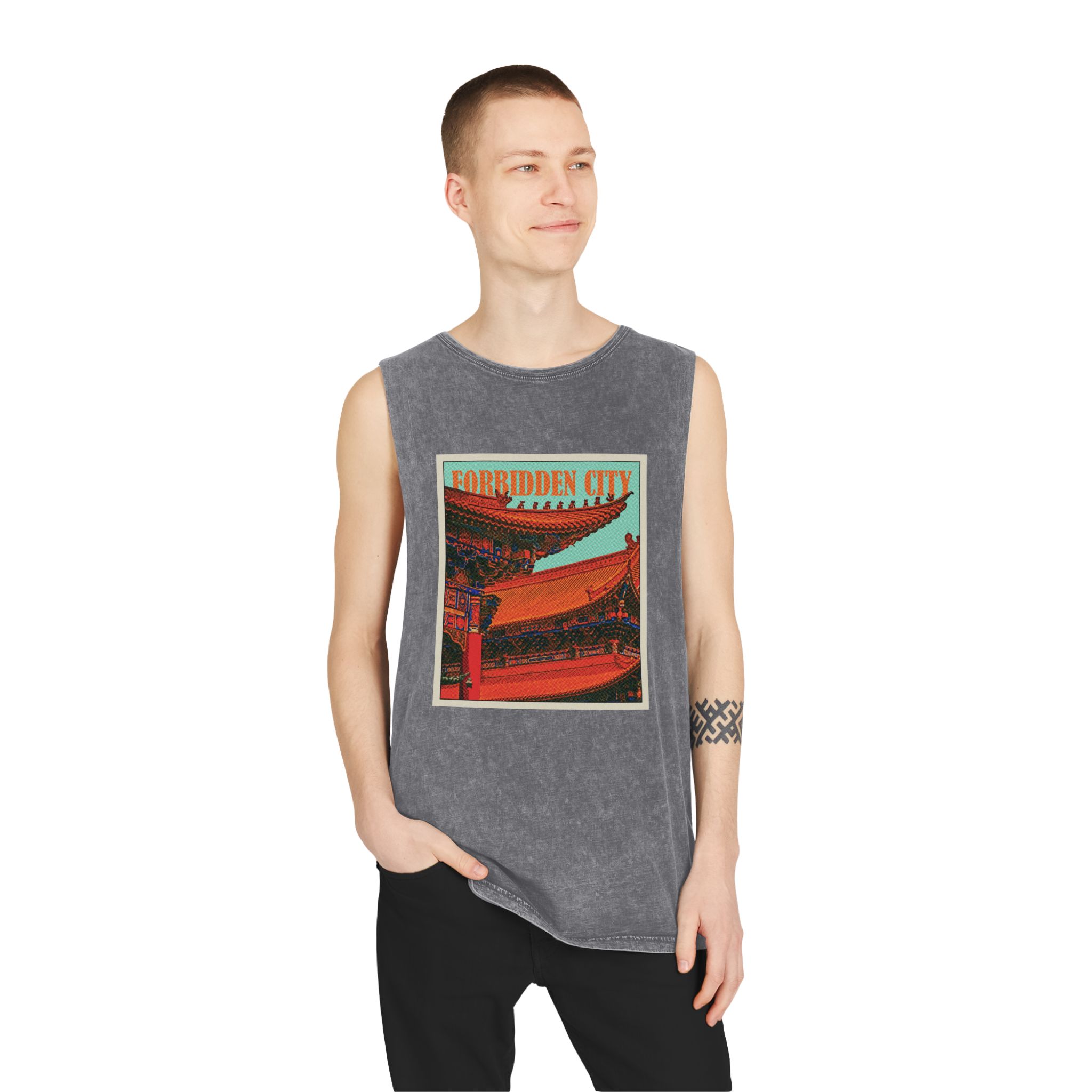 Forbidden City Retro Travel Poster Unisex Stonewash Tank Top - Image 11