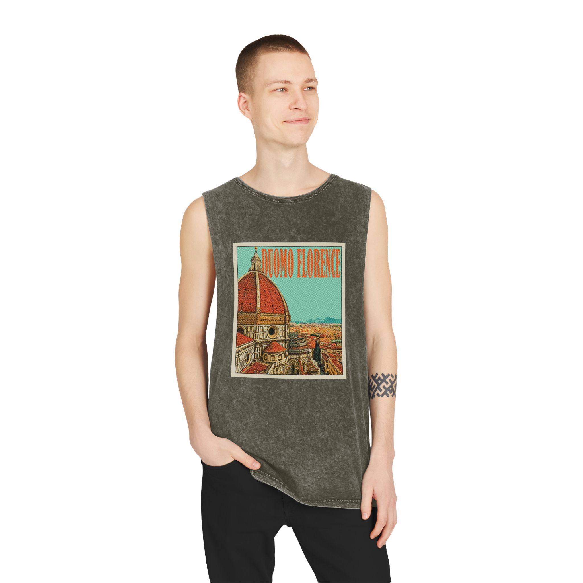 Duomo Florence Retro Travel Poster Unisex Stonewash Tank Top - Image 7