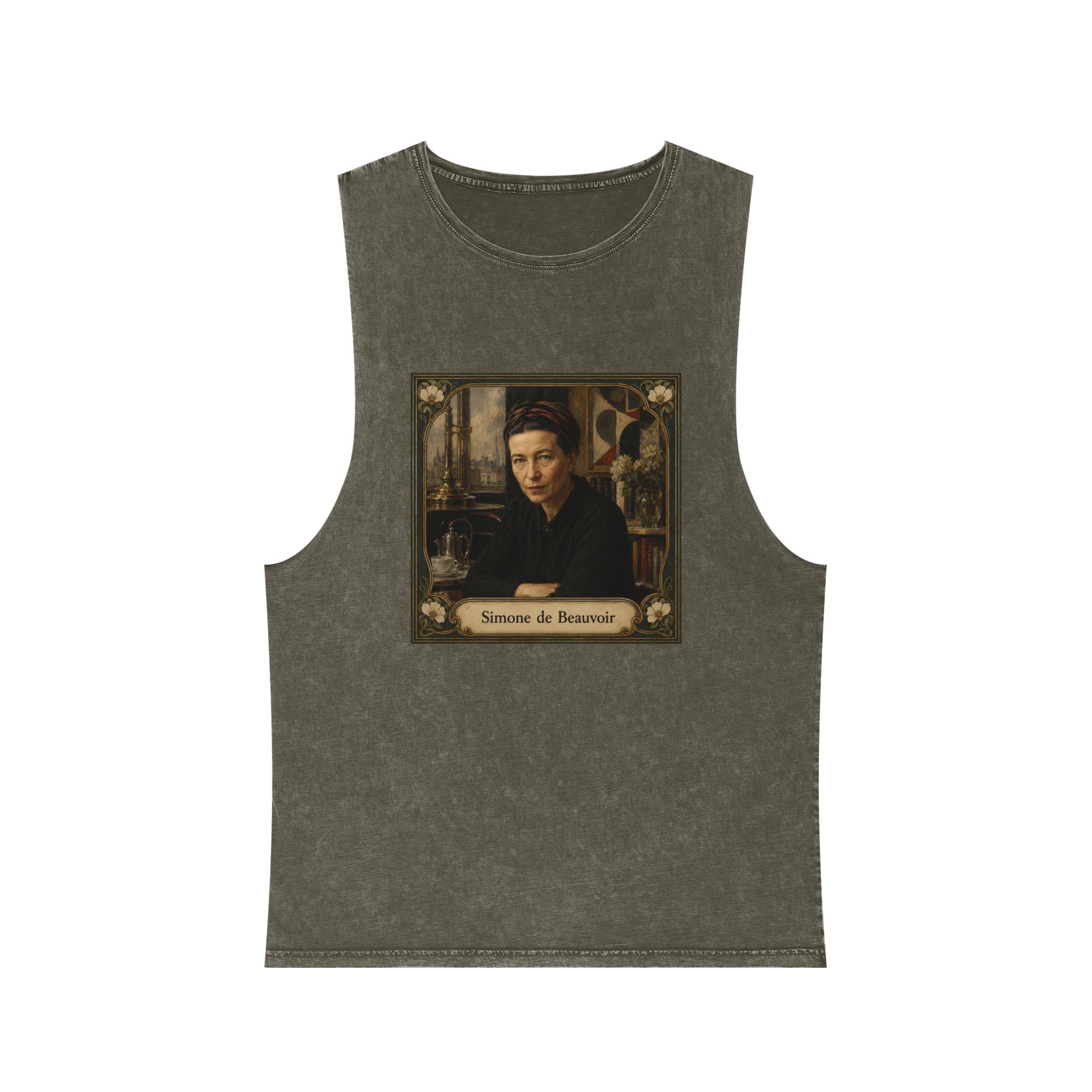 Simone de Beauvoir Unisex Stonewash Tank Top - Image 5