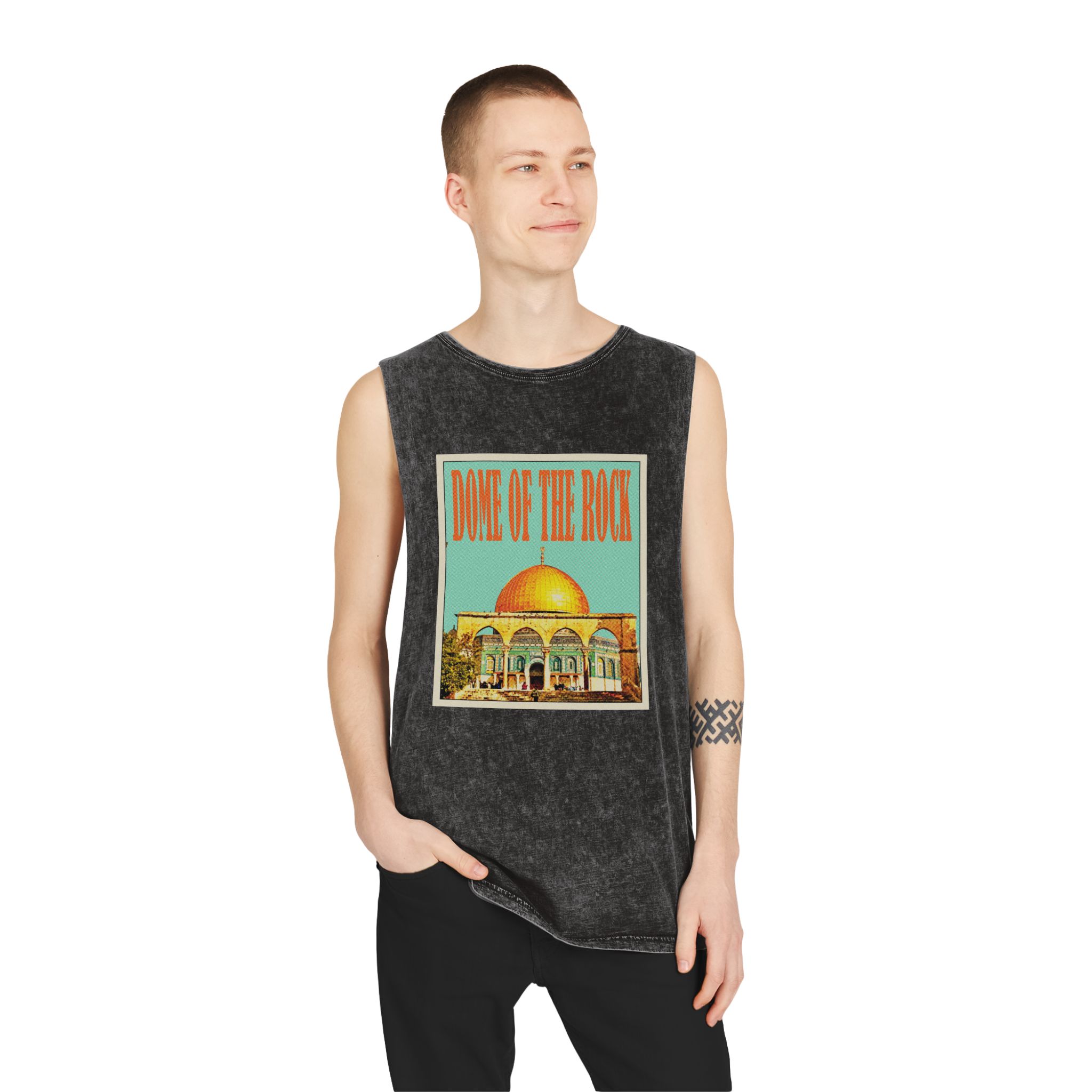 Dome Rock Retro Travel Poster Unisex Stonewash Tank Top - Image 3