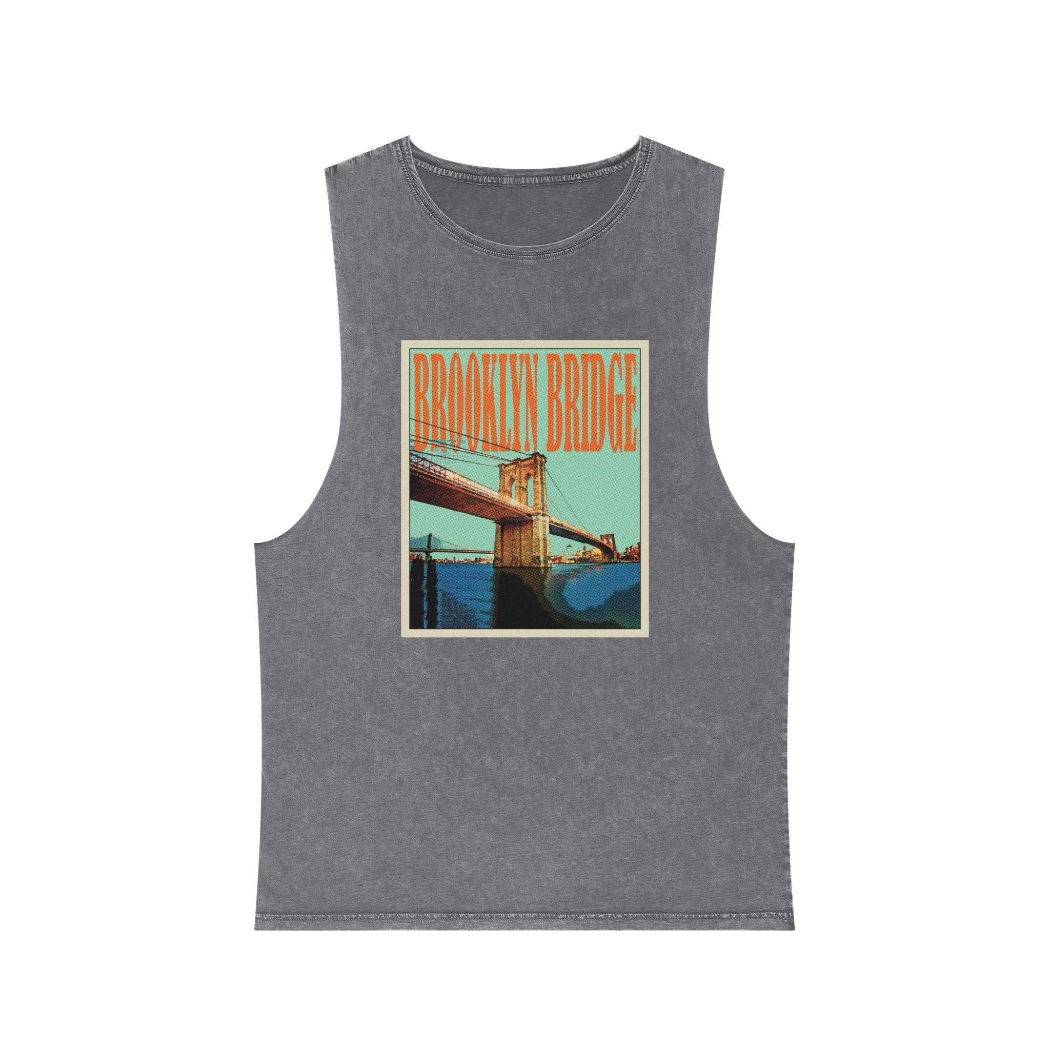 Brooklyn Bridge Retro Travel Poster Unisex Stonewash Tank Top - Image 9
