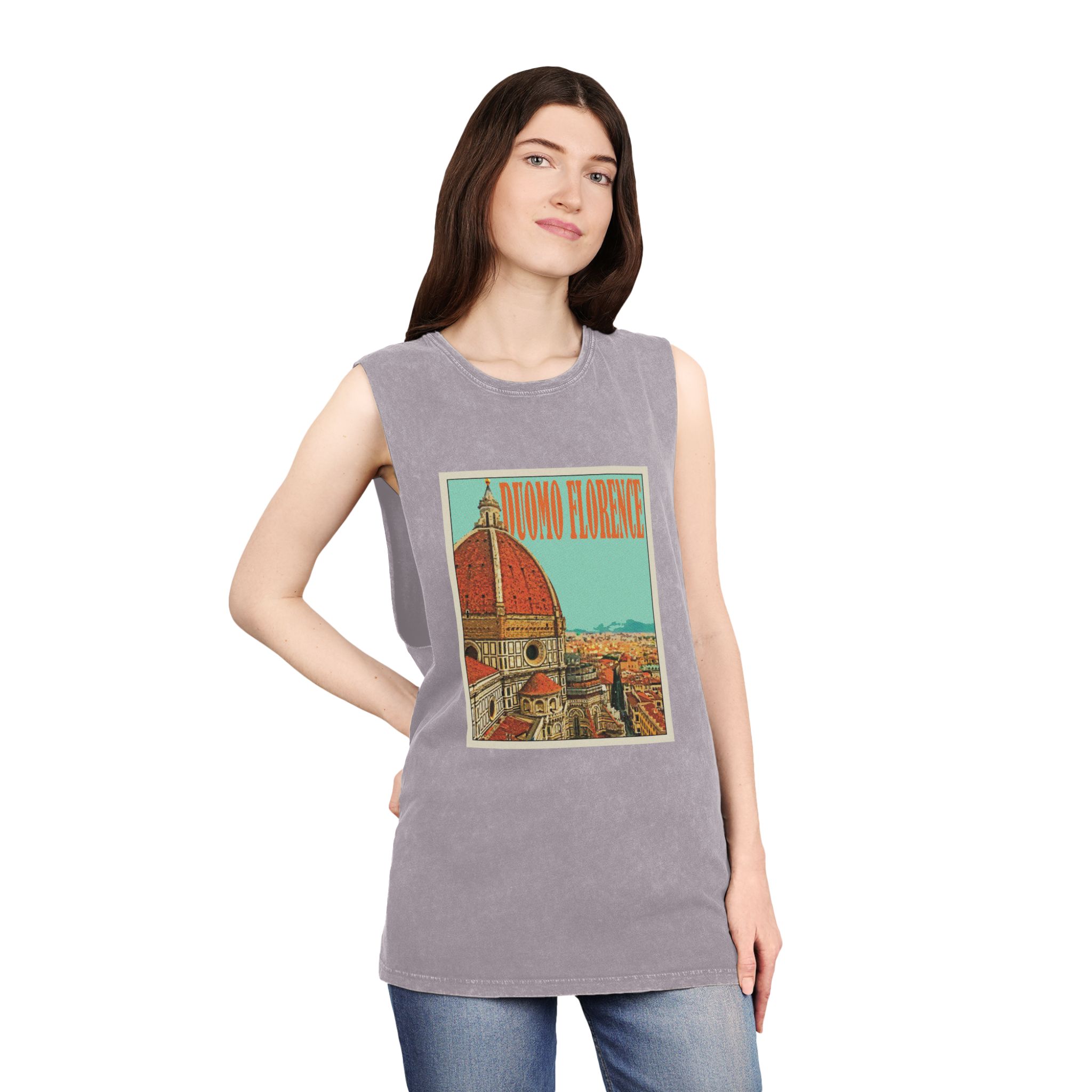 Duomo Florence Retro Travel Poster Unisex Stonewash Tank Top - Image 20