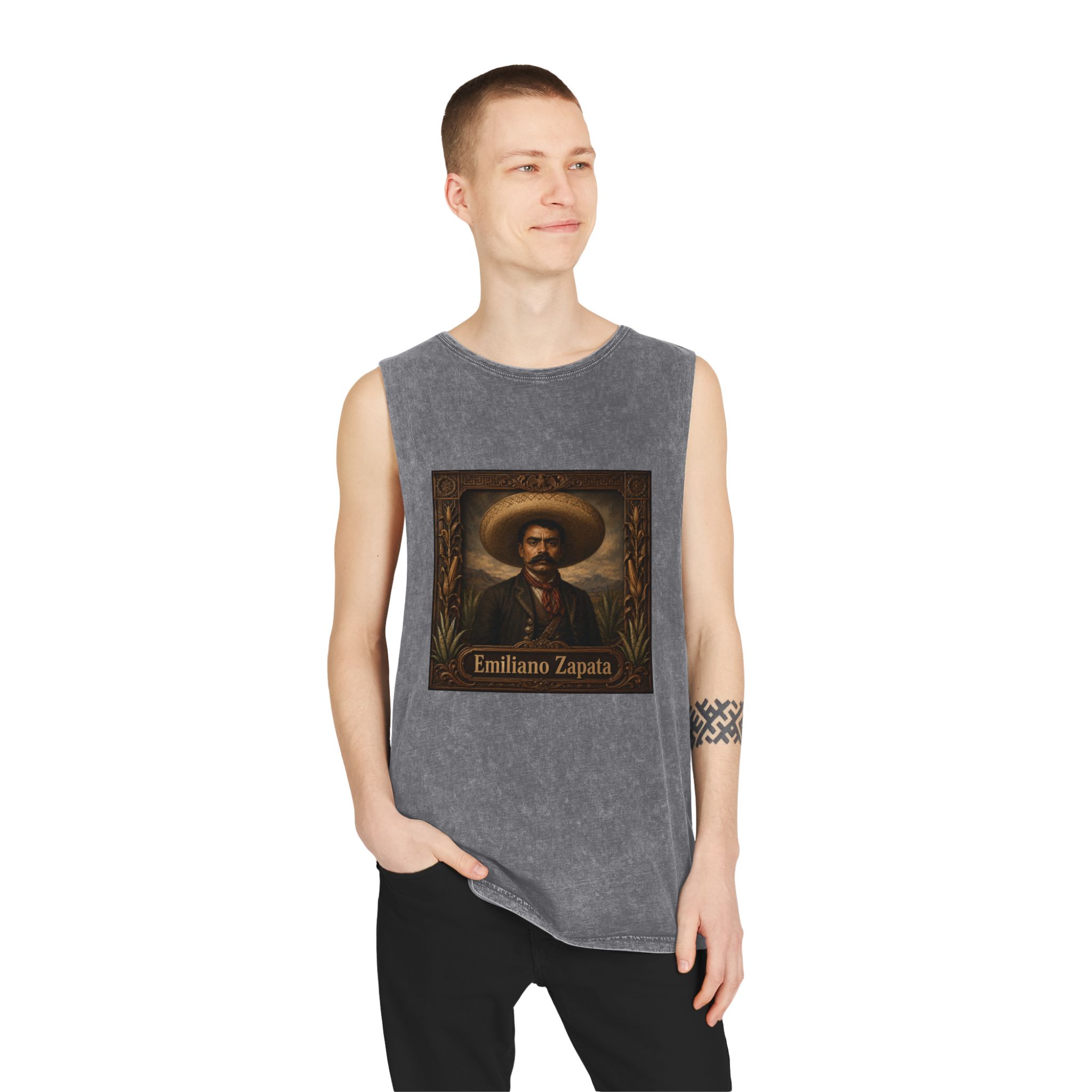 Emiliano Zapata Unisex Stonewash Tank Top - Image 11