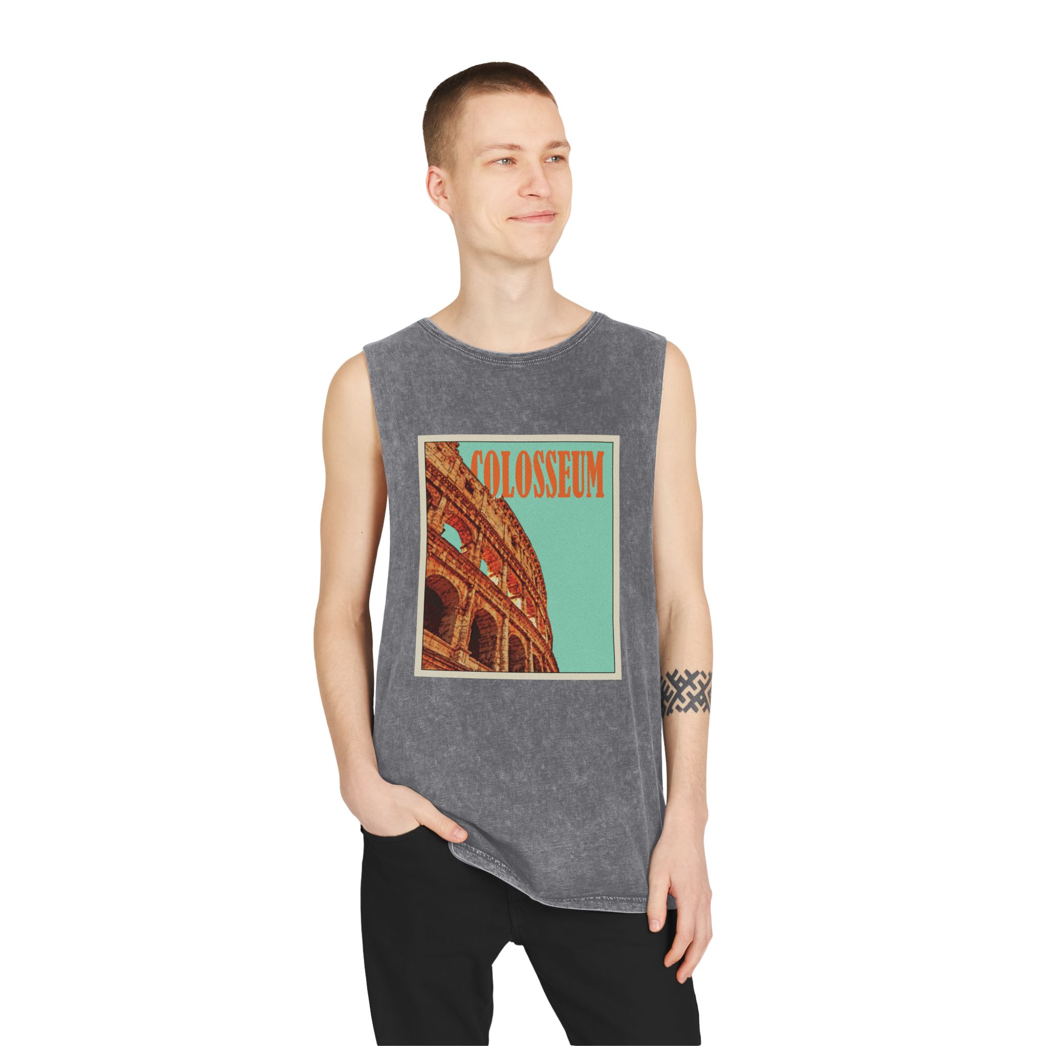 Colosseum Retro Travel Poster (2) Unisex Stonewash Tank Top - Image 11