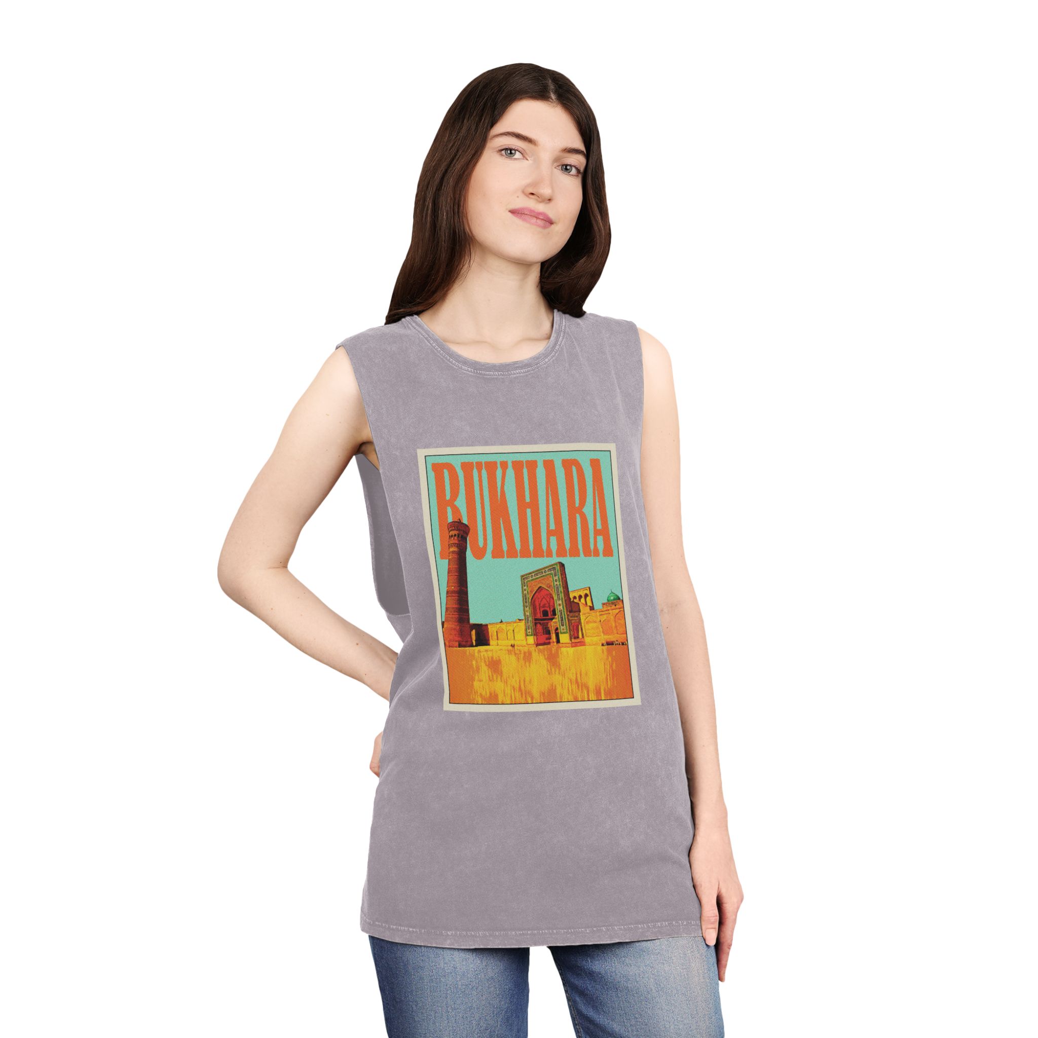 Bukhara Retro Travel Poster Unisex Stonewash Tank Top - Image 20