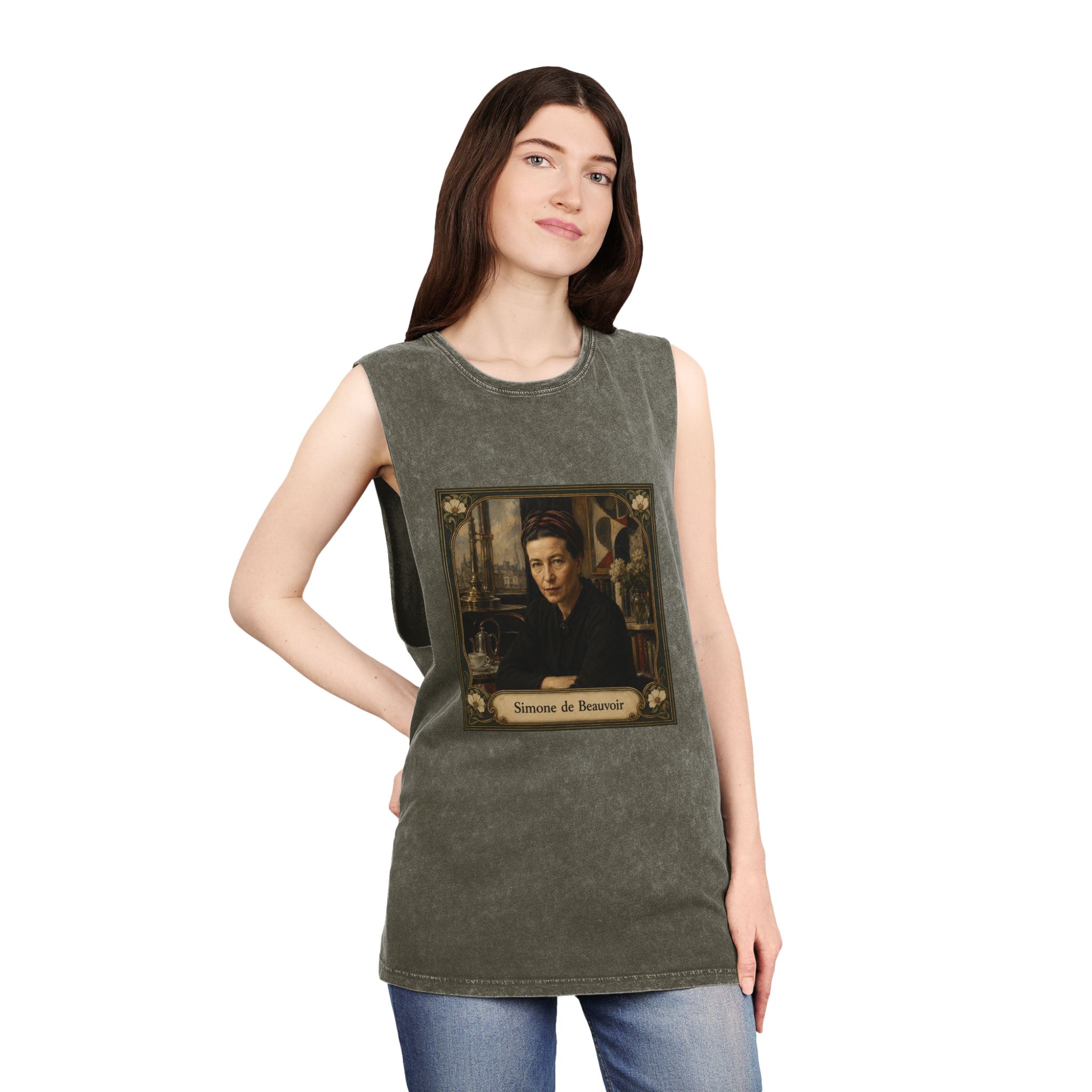 Simone de Beauvoir Unisex Stonewash Tank Top - Image 8