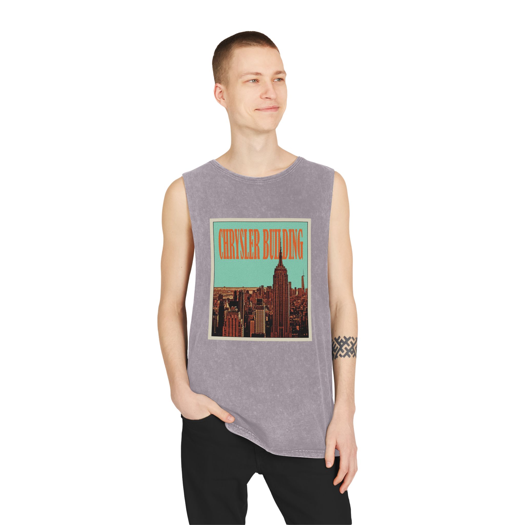 Chrysler Building Retro Travel Poster Unisex Stonewash Tank Top - Image 19