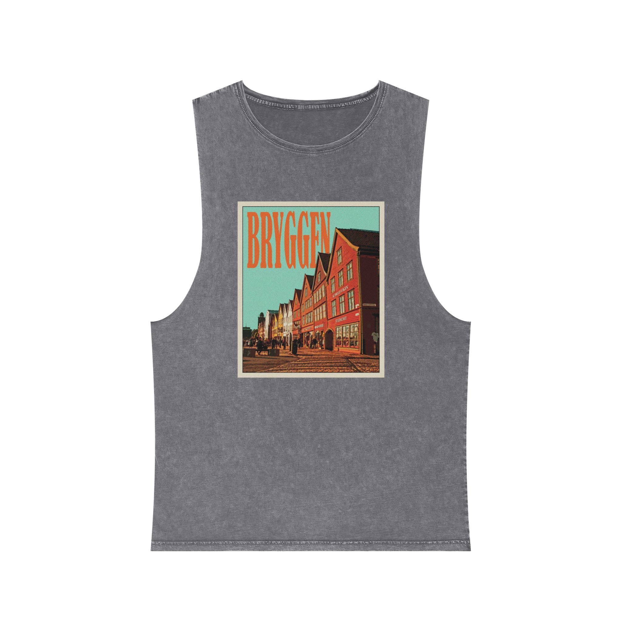 Bryggen Retro Travel Poster Unisex Stonewash Tank Top - Image 9