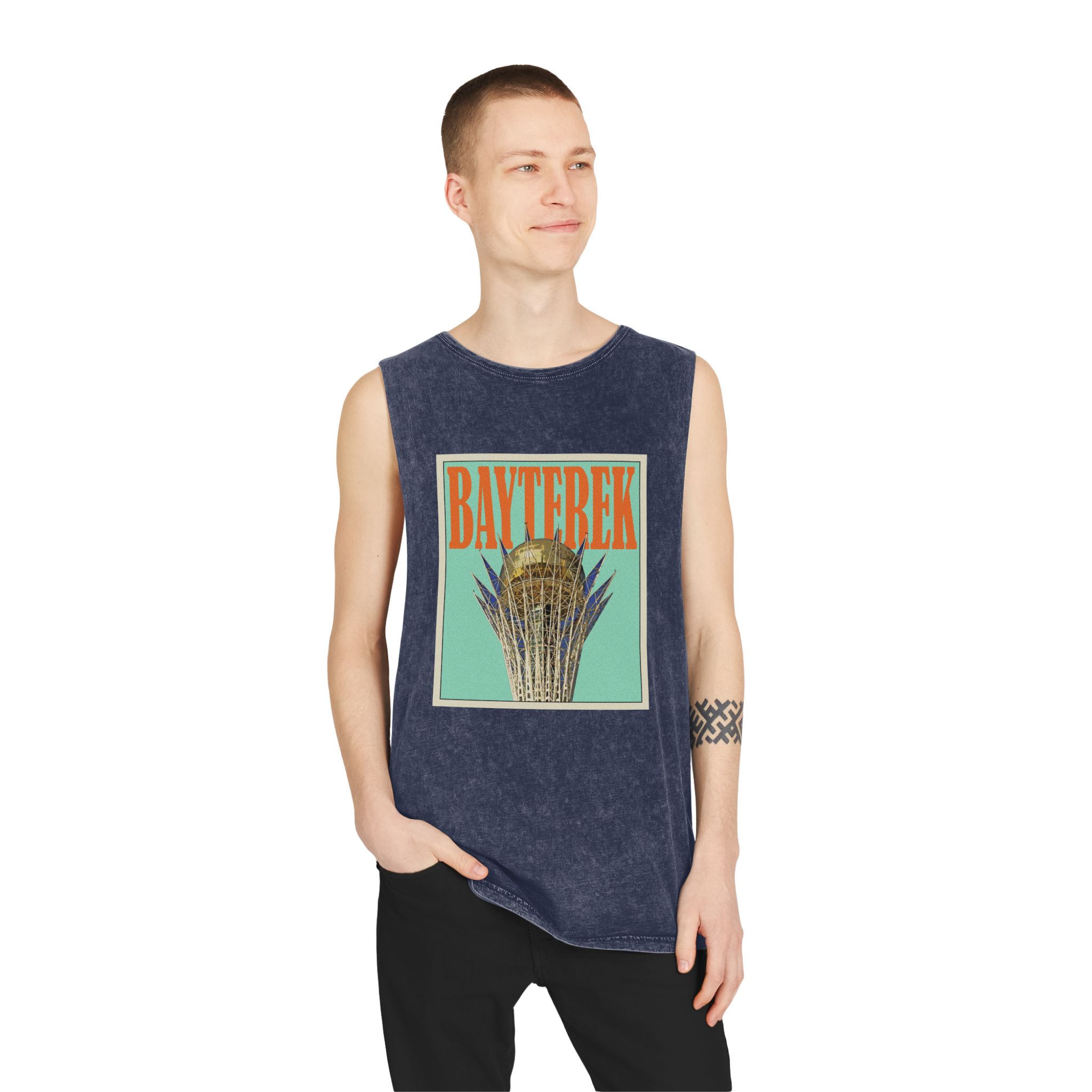 Bayterek Retro Travel Poster Unisex Stonewash Tank Top - Image 15