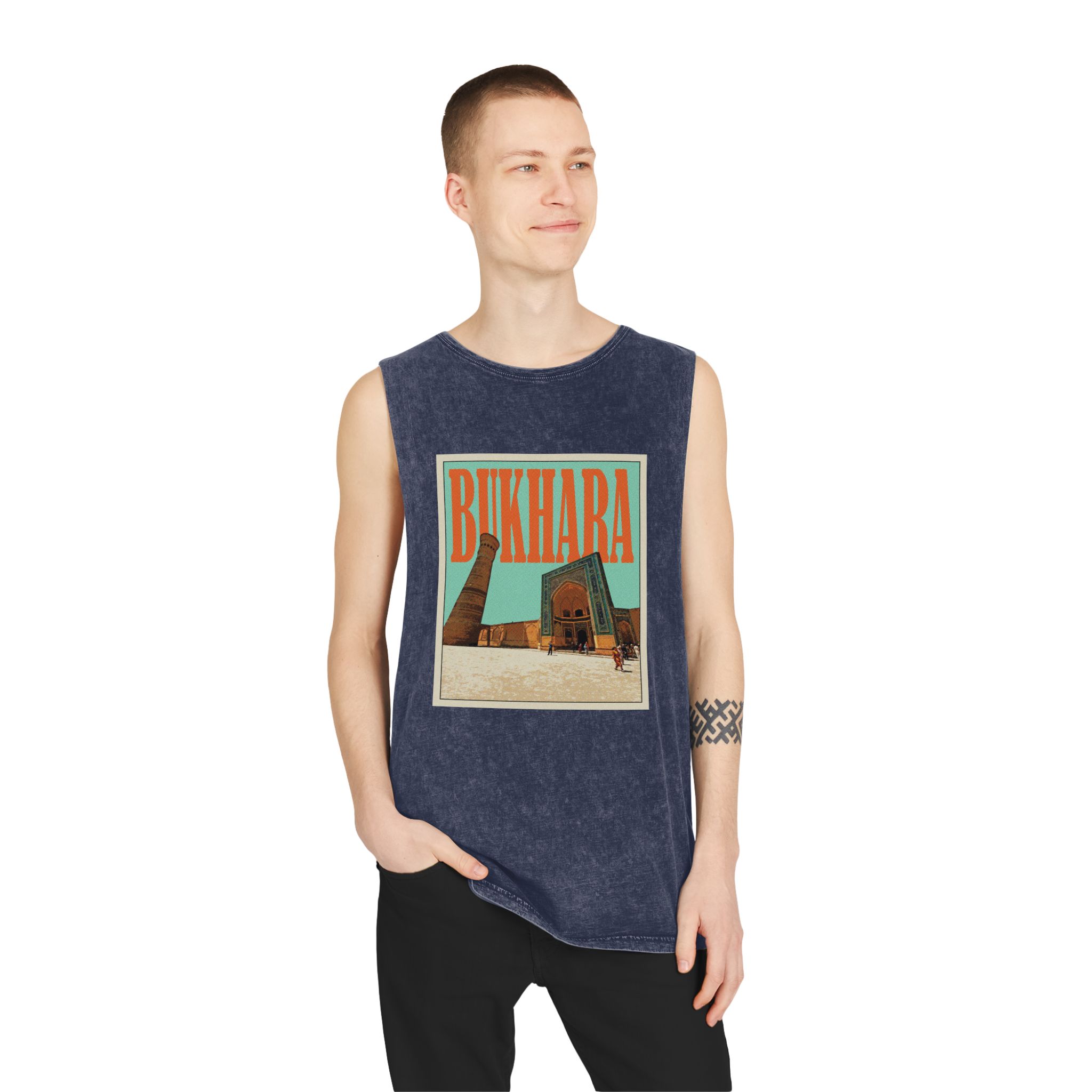 Bukhara Retro Travel Poster (1) Unisex Stonewash Tank Top - Image 15