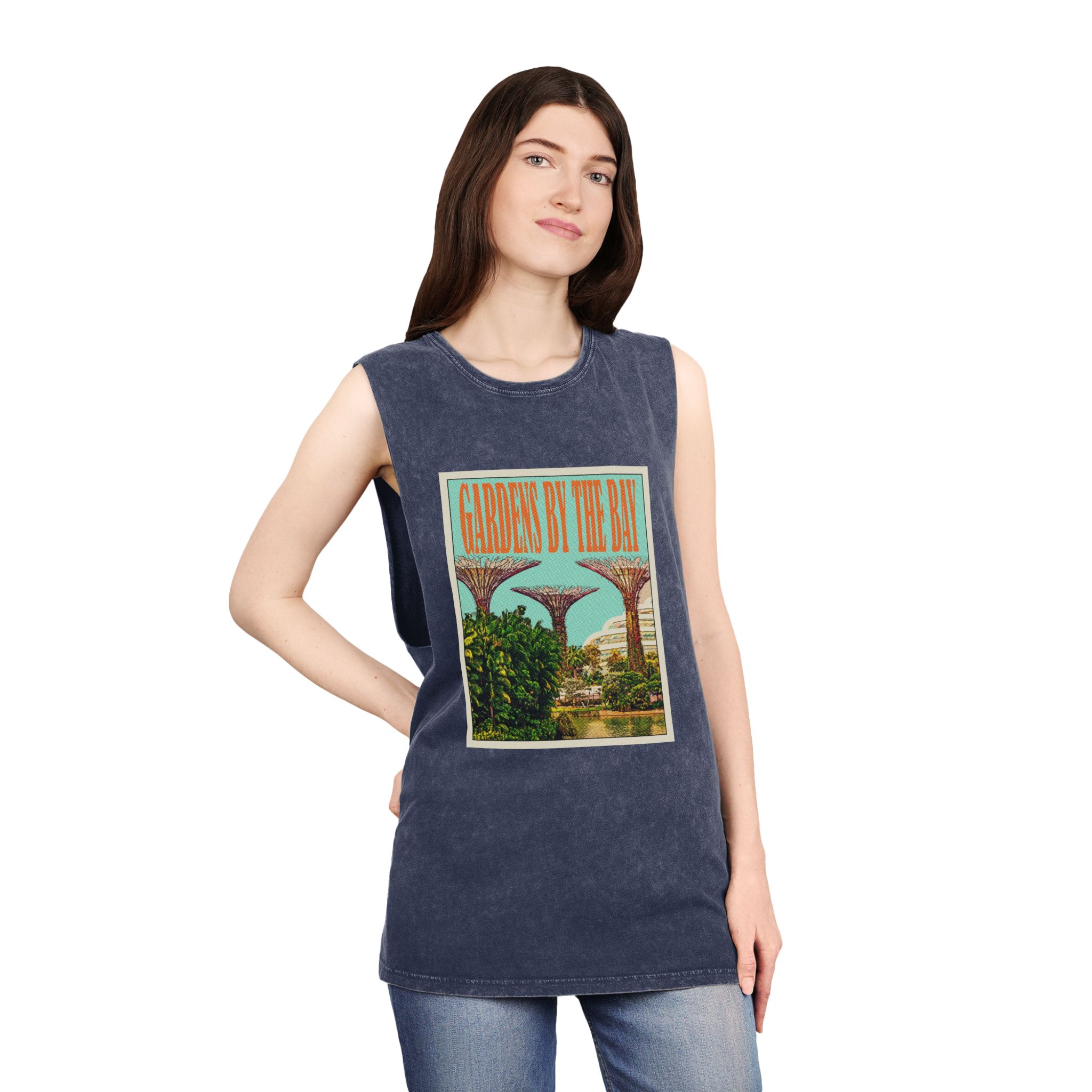 Gardens By Bay Retro Travel Poster (1) Unisex Stonewash Tank Top - Image 16