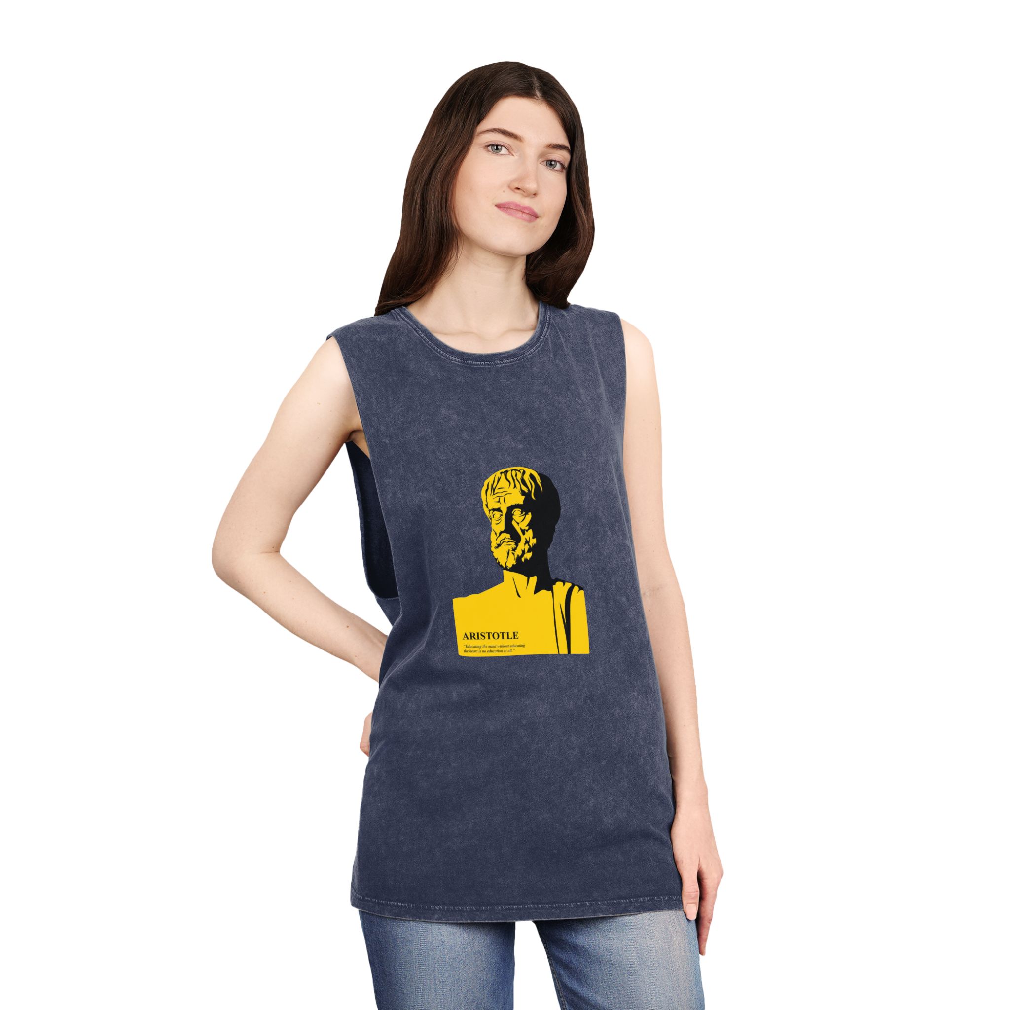 Aristotle Silhuette Flat Art Graphic Art Aristotle With Quote Unisex Stonewash Tank Top - Image 16