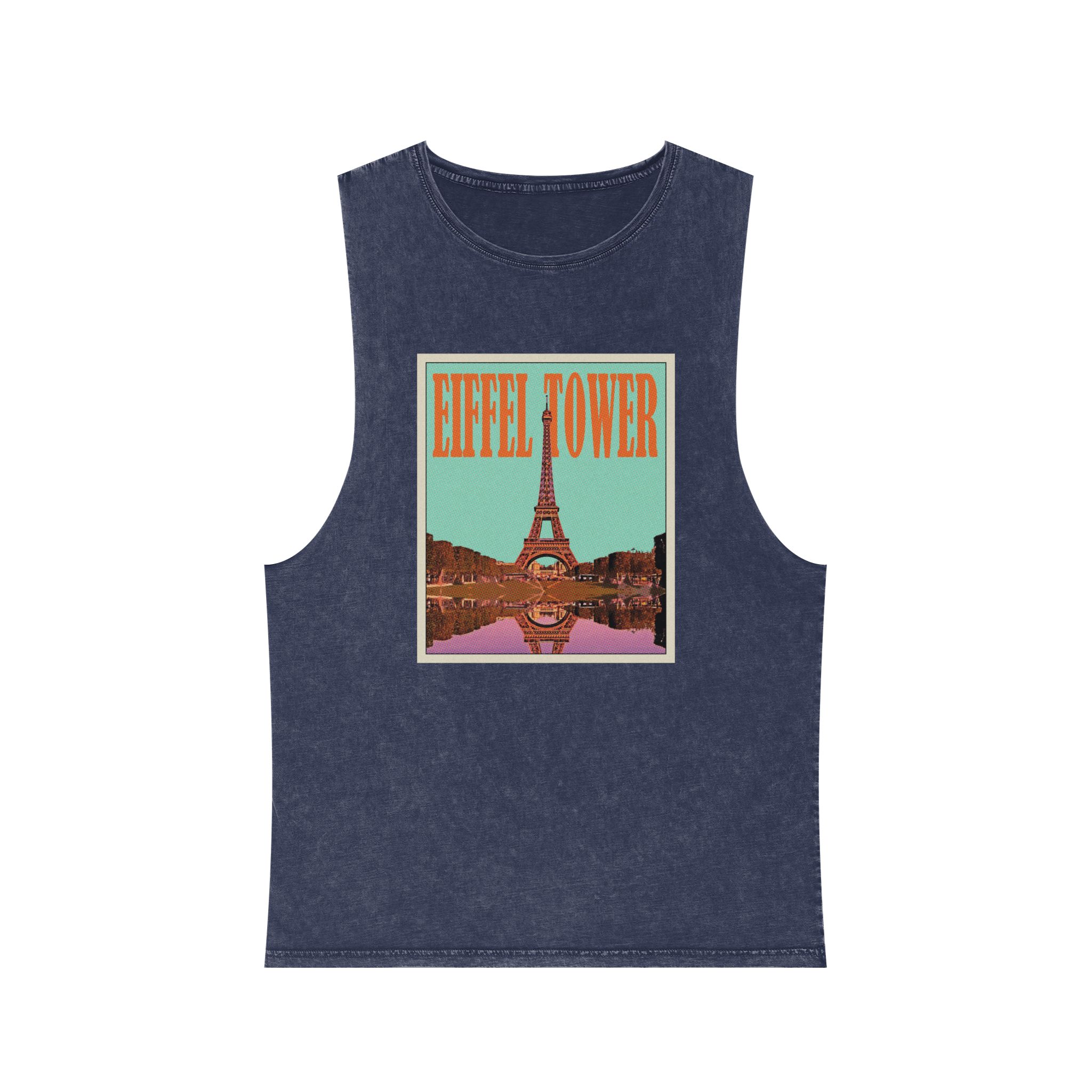 Eiffel Tower Retro Travel Poster Unisex Stonewash Tank Top - Image 13