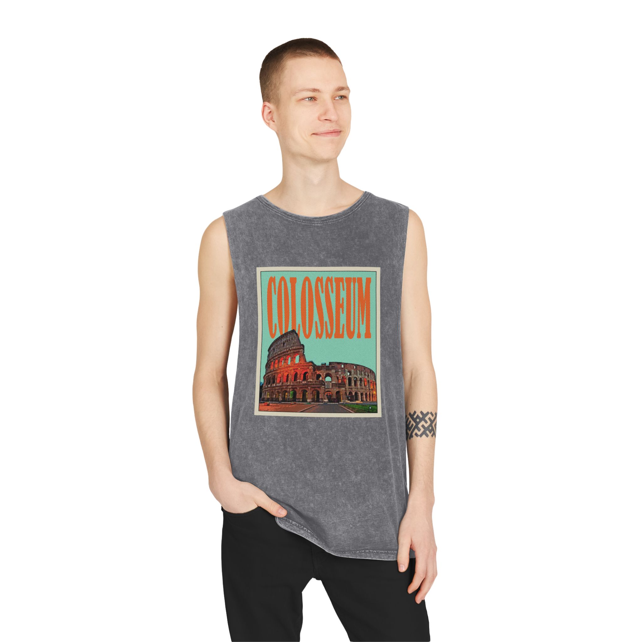 Colosseum Retro Travel Poster (1) Unisex Stonewash Tank Top - Image 11