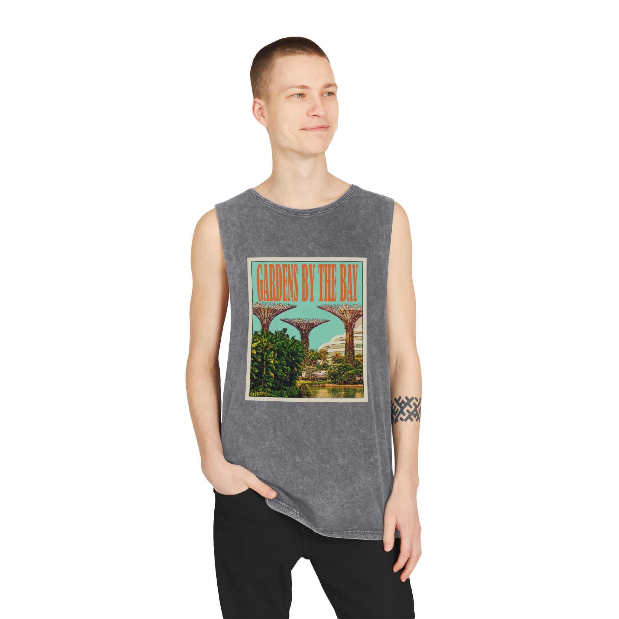 Gardens By Bay Retro Travel Poster (1) Unisex Stonewash Tank Top - Image 11