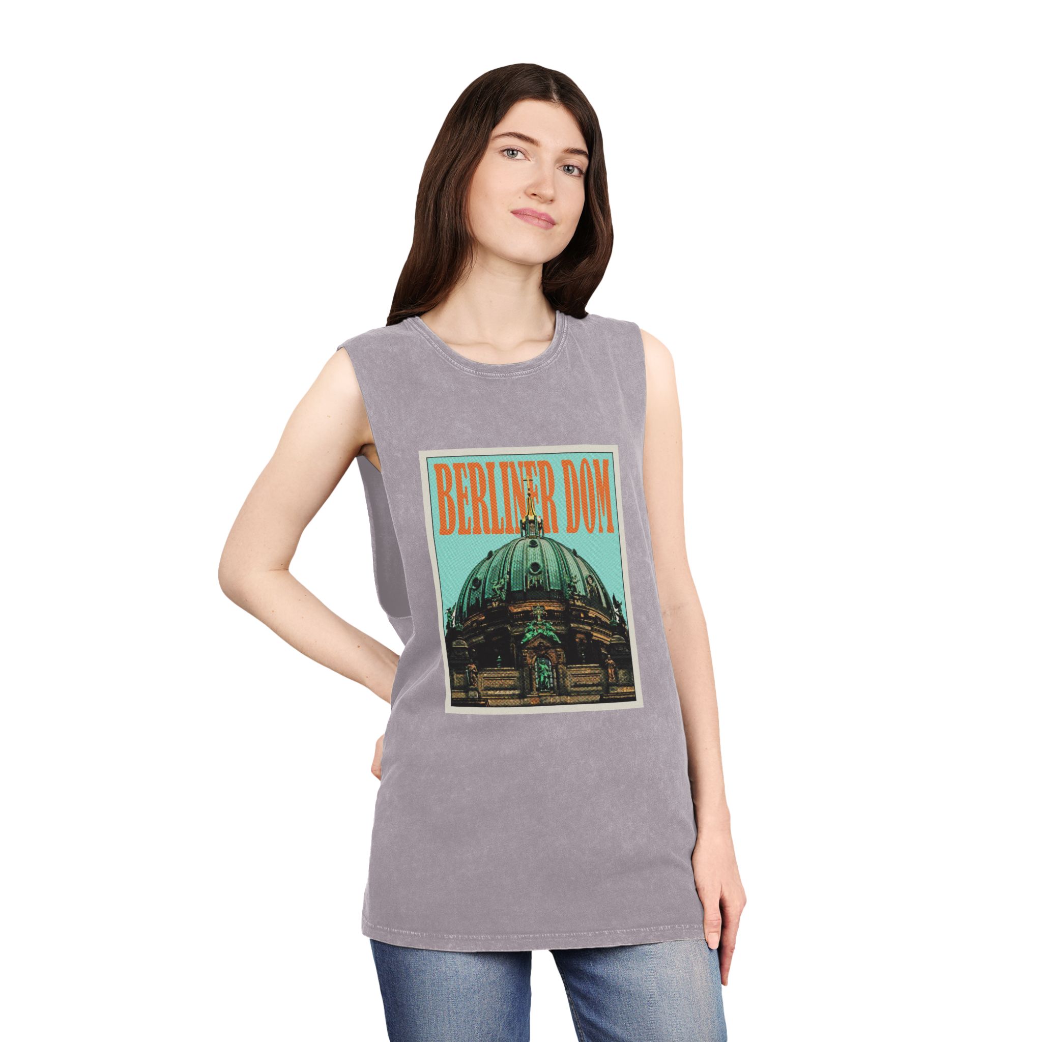 Berliner Dom Retro Travel Poster Unisex Stonewash Tank Top - Image 20