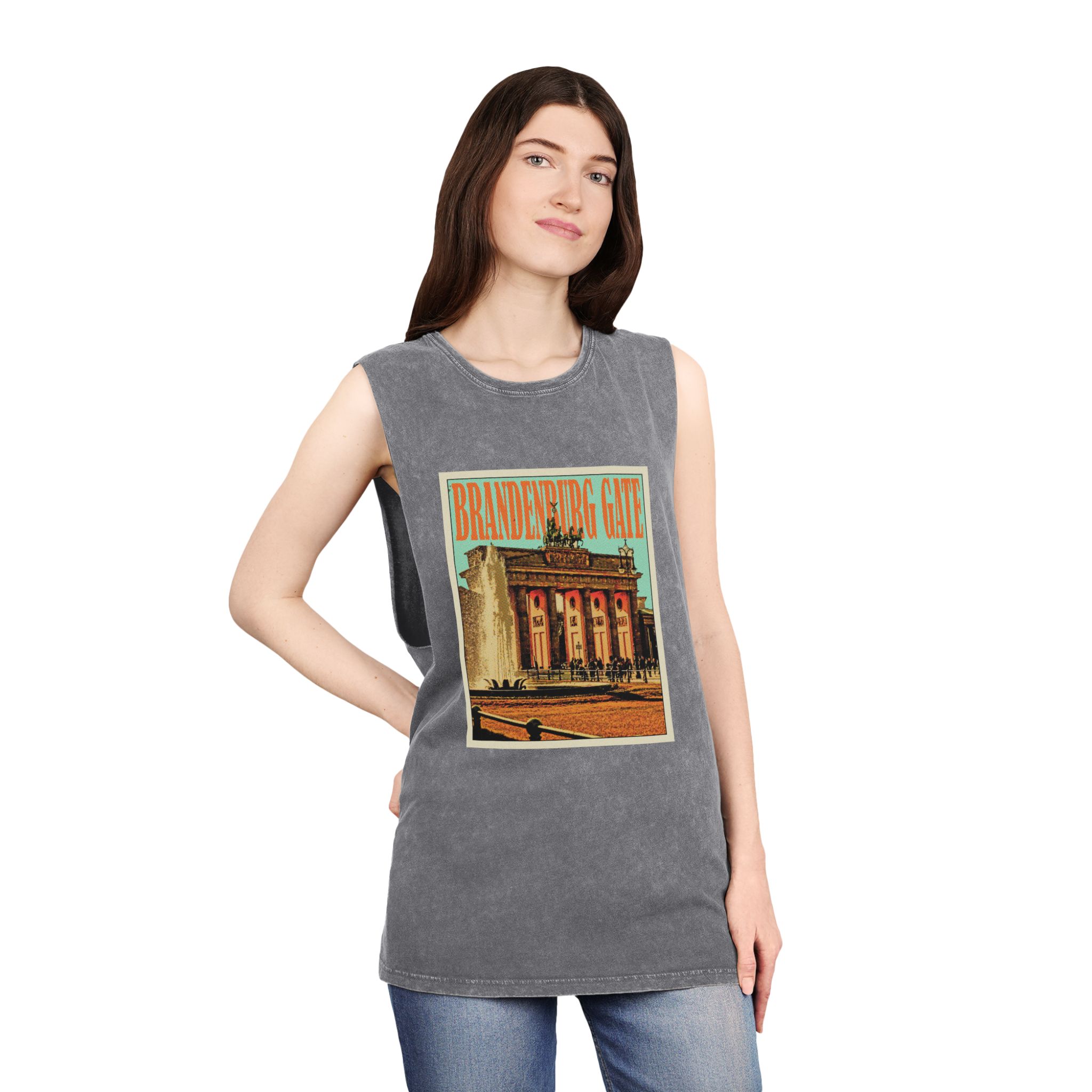 Brandenburg Gate Retro Travel Poster Unisex Stonewash Tank Top - Image 12