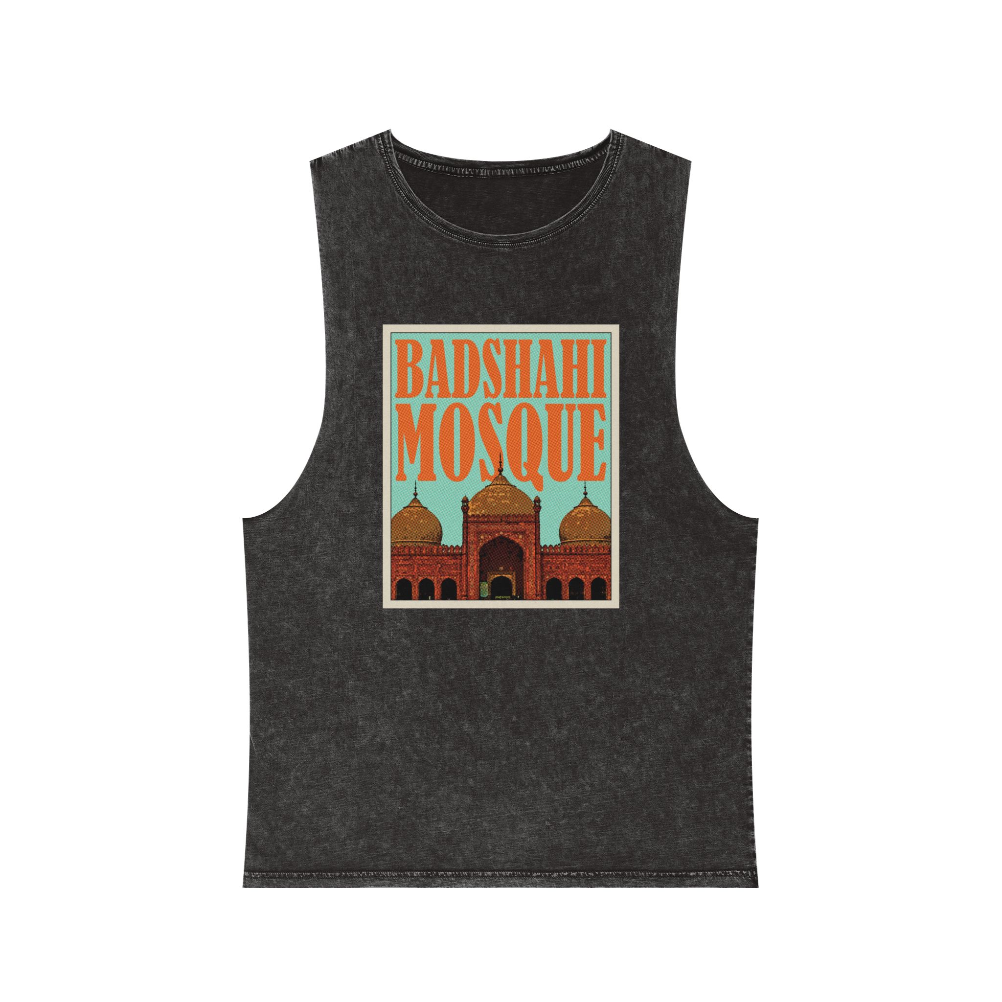 Badshahi Mosque Retro Travel Poster Unisex Stonewash Tank Top