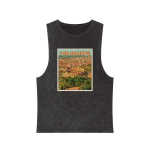 Colosseum Retro Travel Poster Unisex Stonewash Tank Top