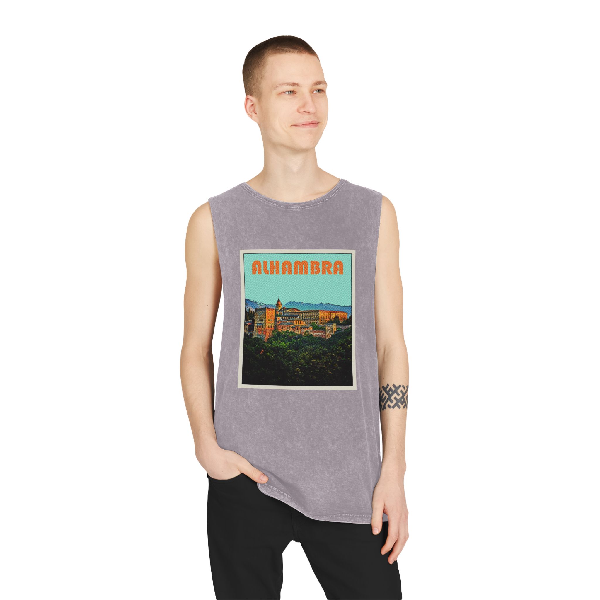 Alhambra Retro Travel Poster Unisex Stonewash Tank Top - Image 19