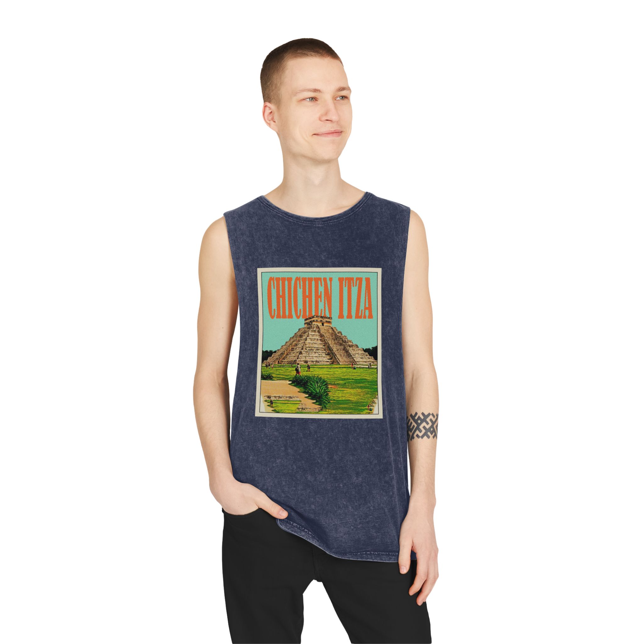 Chichen Itza Retro Travel Poster Unisex Stonewash Tank Top - Image 15