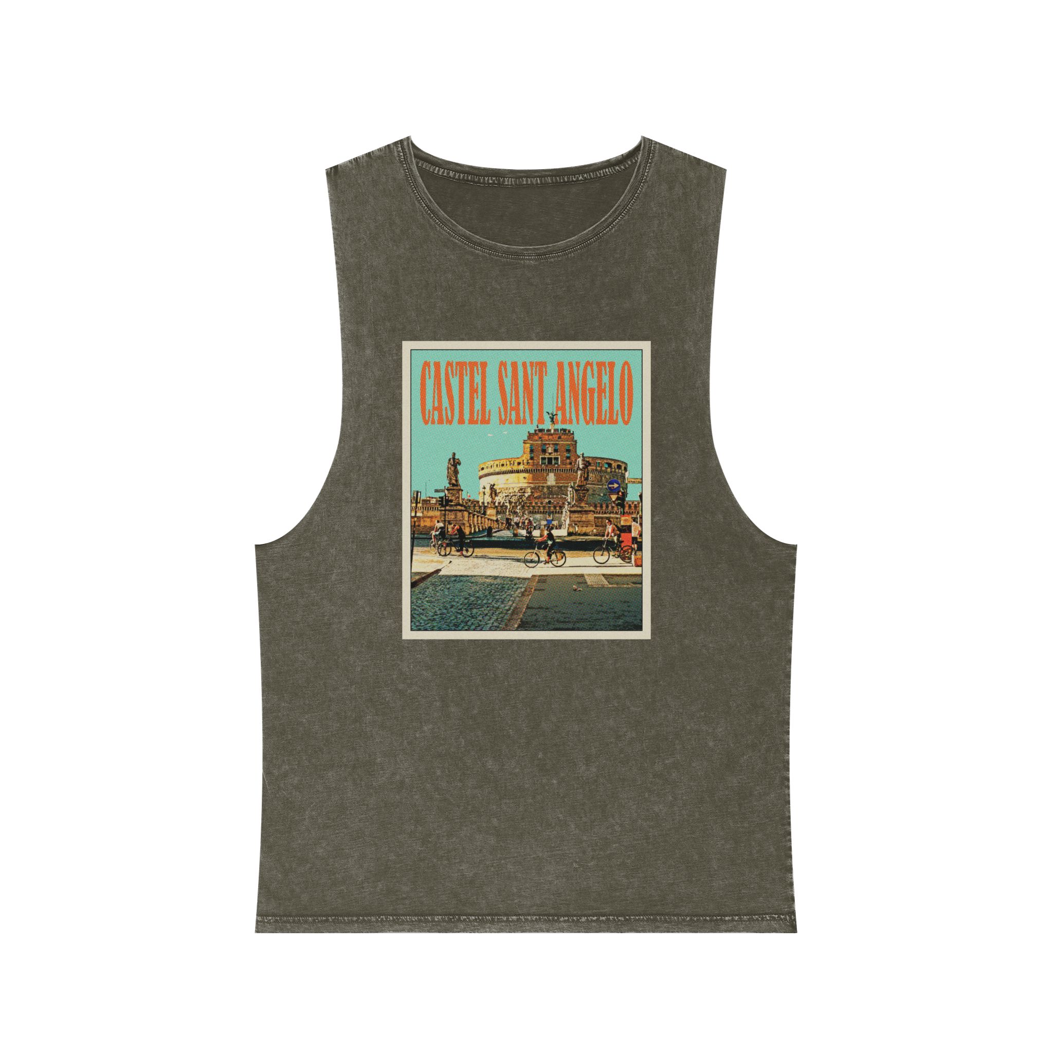 Castel Sant Angelo Retro Travel Poster Unisex Stonewash Tank Top - Image 5