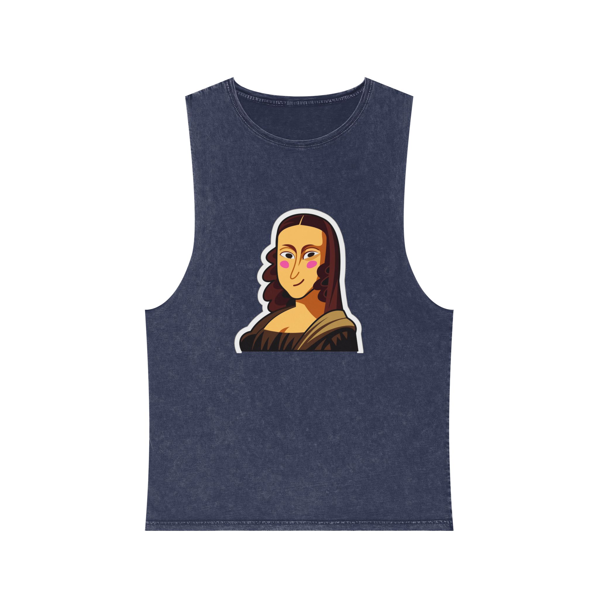 Cartoon Mona Lisa Sticker Unisex Stonewash Tank Top - Image 13