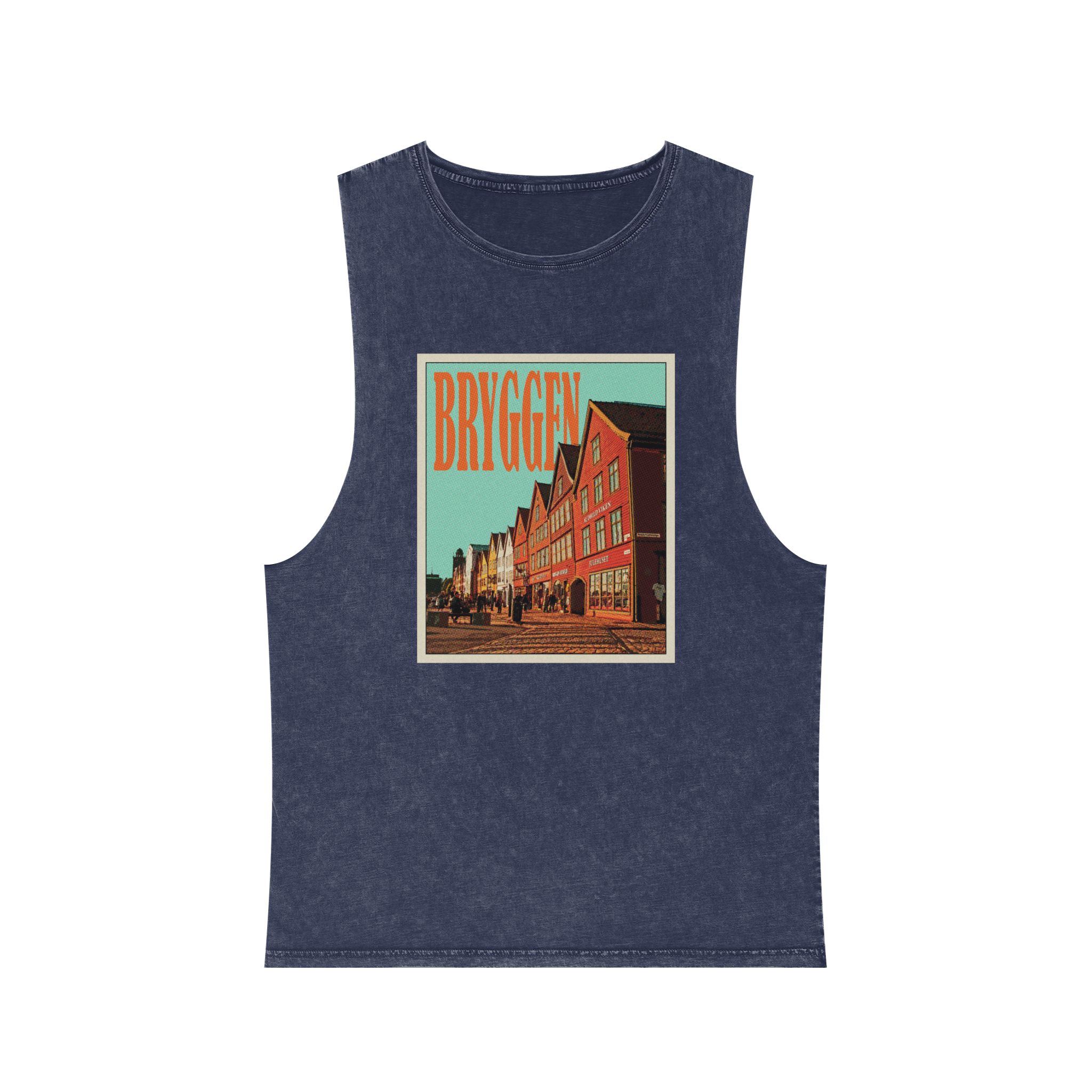 Bryggen Retro Travel Poster Unisex Stonewash Tank Top - Image 13
