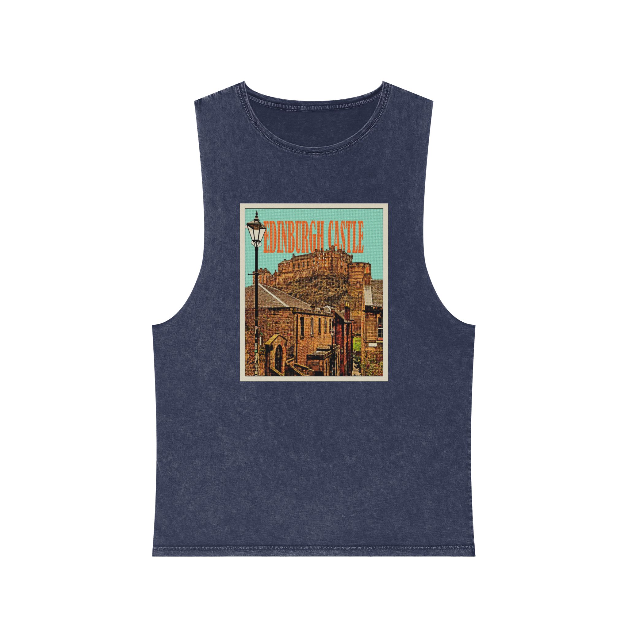 Edinburgh Castle Retro Travel Poster Unisex Stonewash Tank Top - Image 13