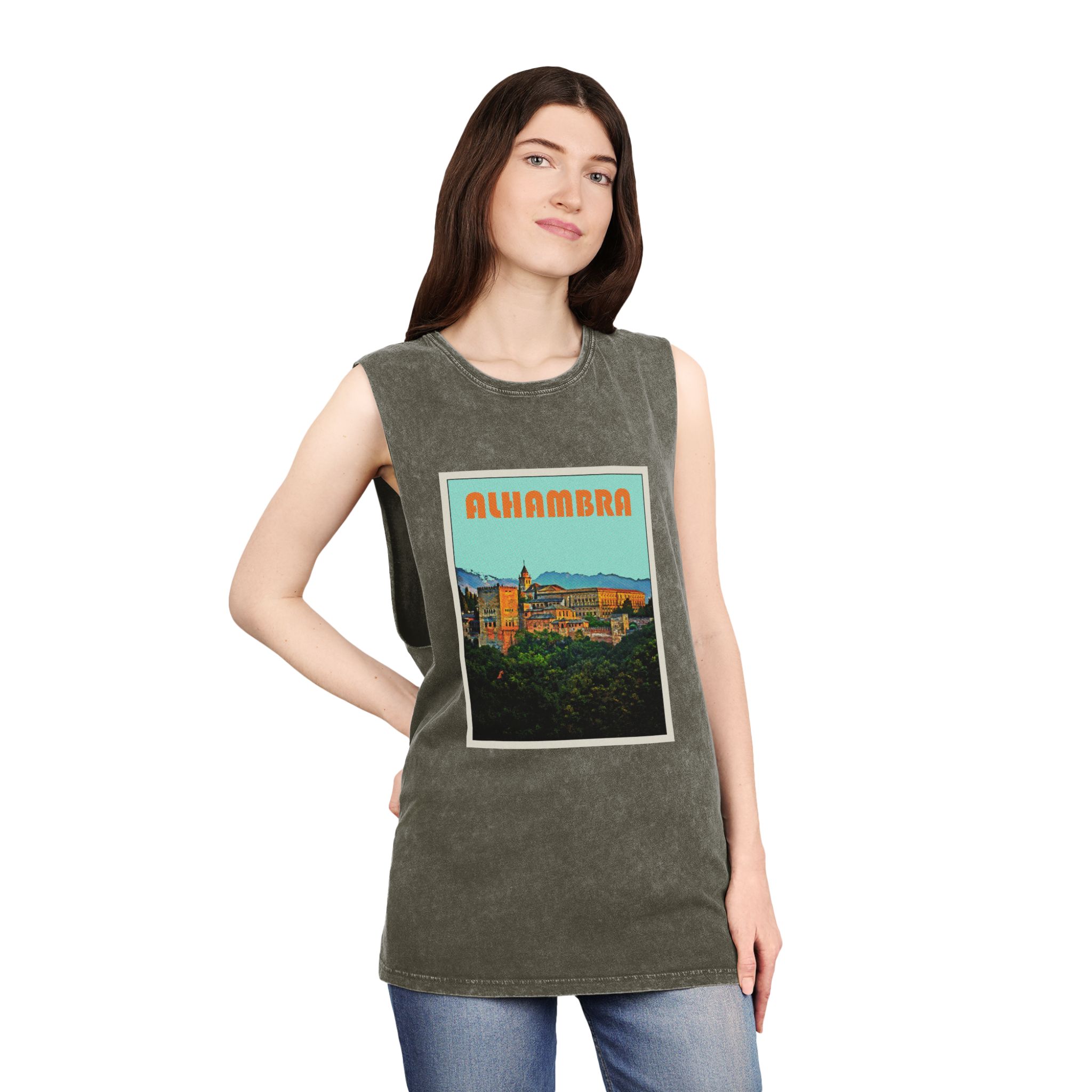 Alhambra Retro Travel Poster Unisex Stonewash Tank Top - Image 8