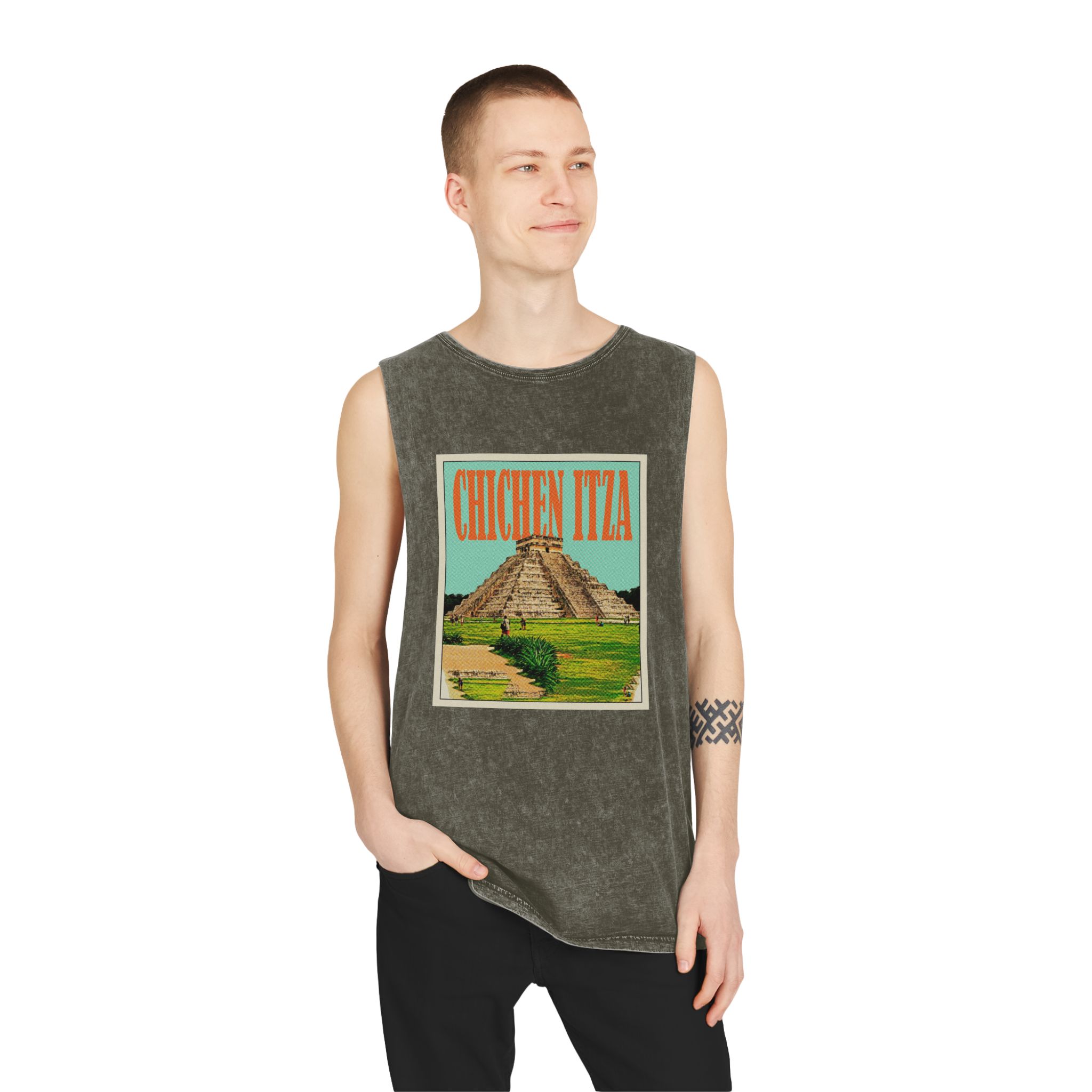 Chichen Itza Retro Travel Poster Unisex Stonewash Tank Top - Image 7