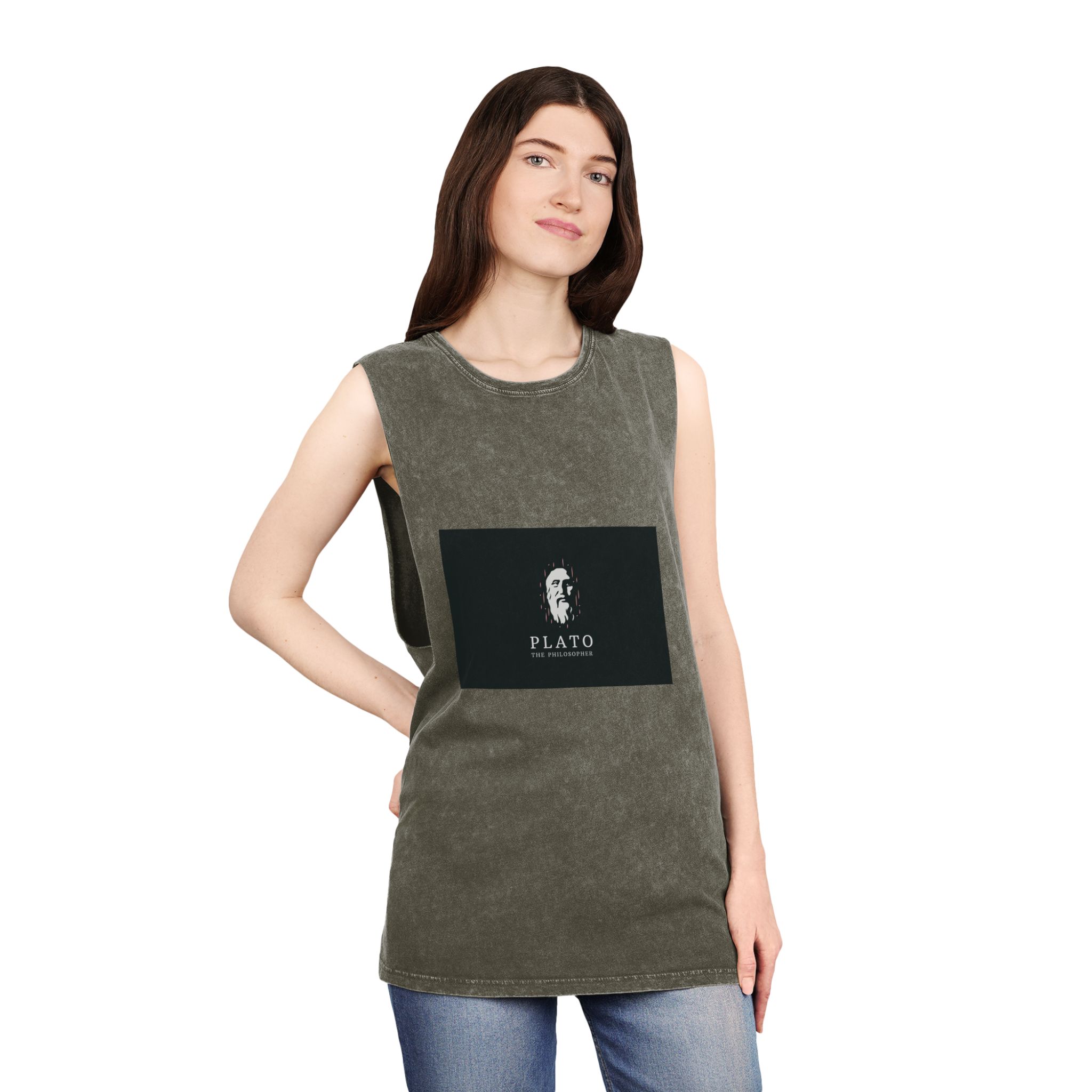 Ancient Greek Plato Philosopher Head Logo Icon Design Template Flat Vector Unisex Stonewash Tank Top - Image 8