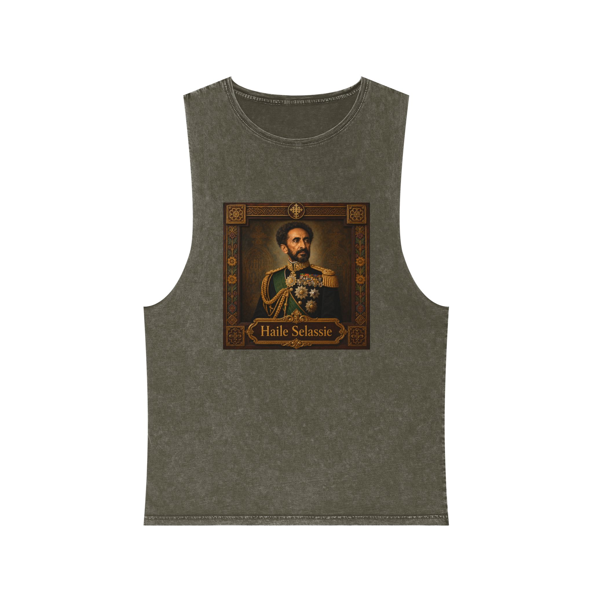 Haile Selassie Unisex Stonewash Tank Top - Image 5