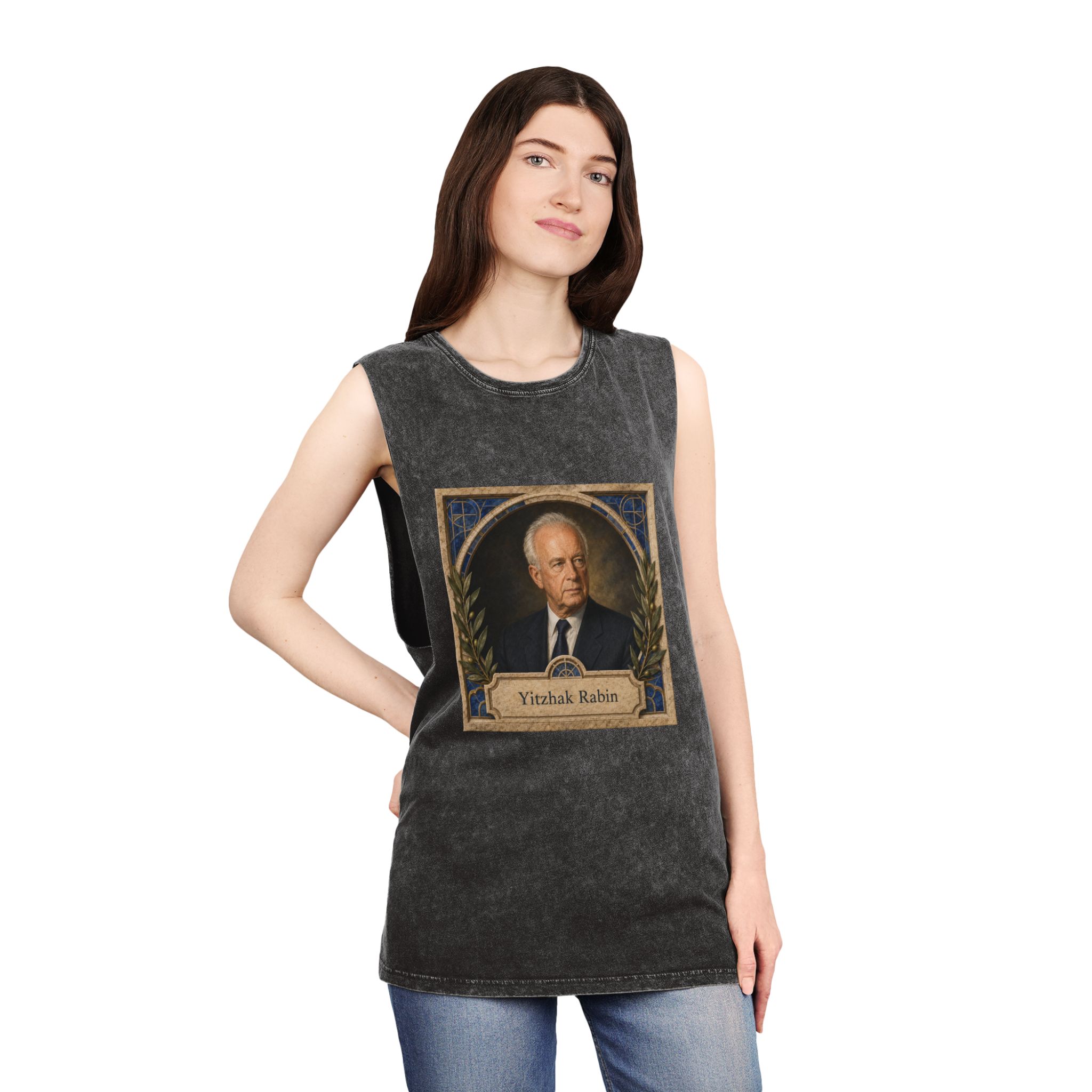 Yitzhak Rabin Unisex Stonewash Tank Top - Image 4