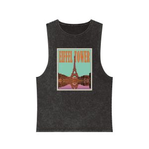 Eiffel Tower Retro Travel Poster Unisex Stonewash Tank Top