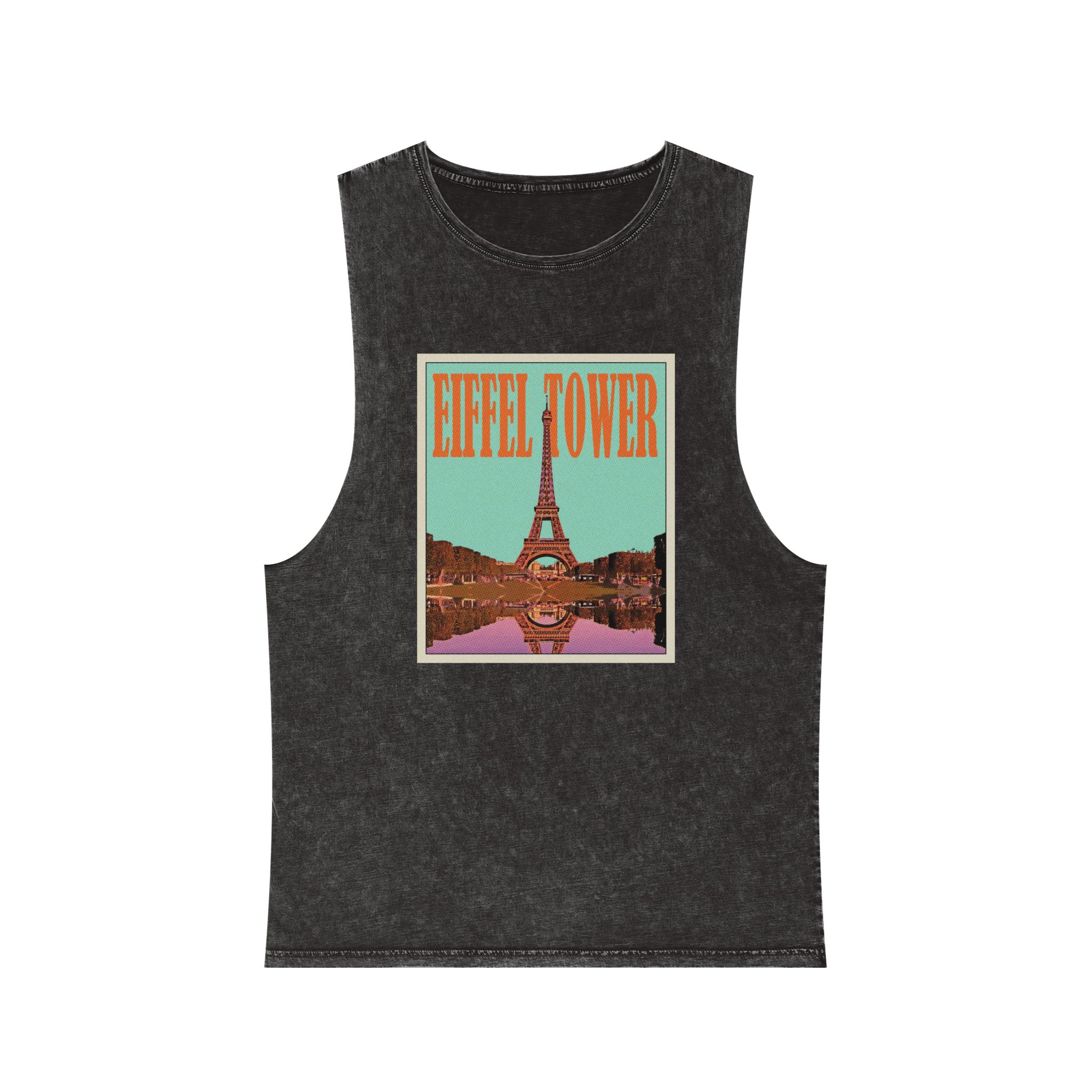 Eiffel Tower Retro Travel Poster Unisex Stonewash Tank Top