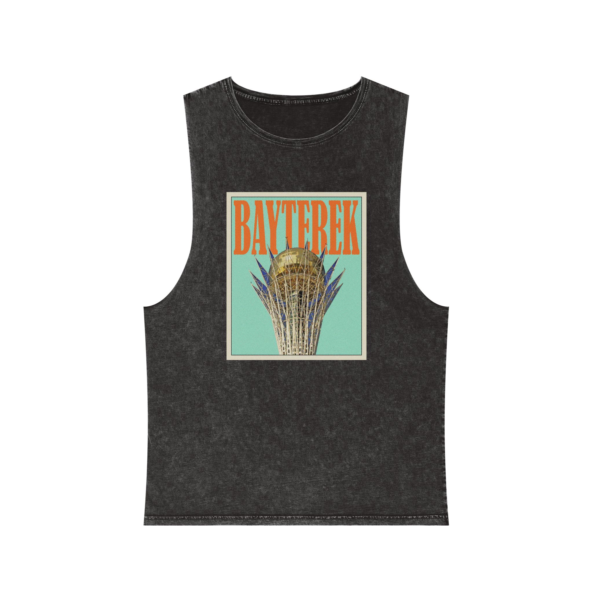 Bayterek Retro Travel Poster Unisex Stonewash Tank Top
