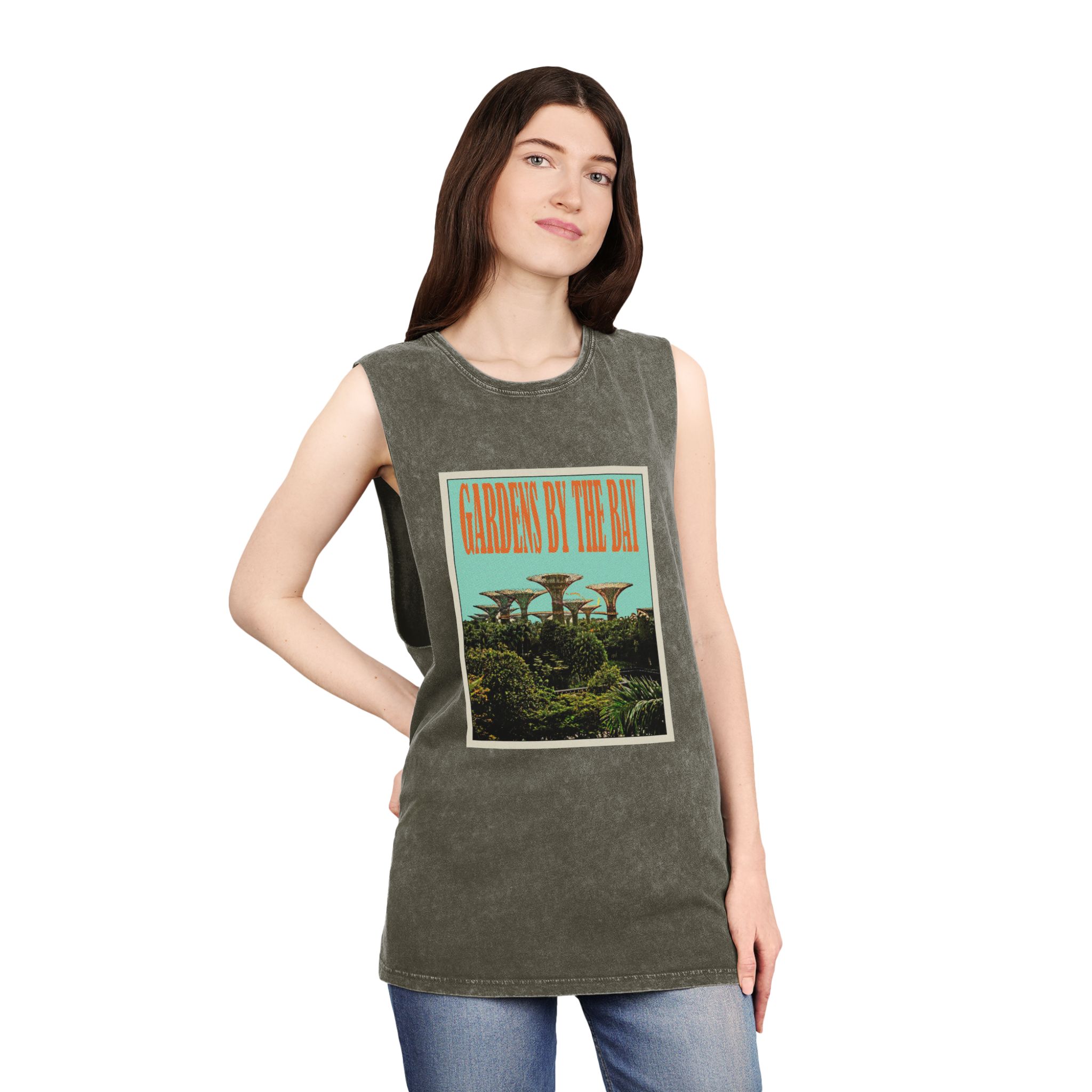Gardens By Bay Retro Travel Poster Unisex Stonewash Tank Top - Image 8