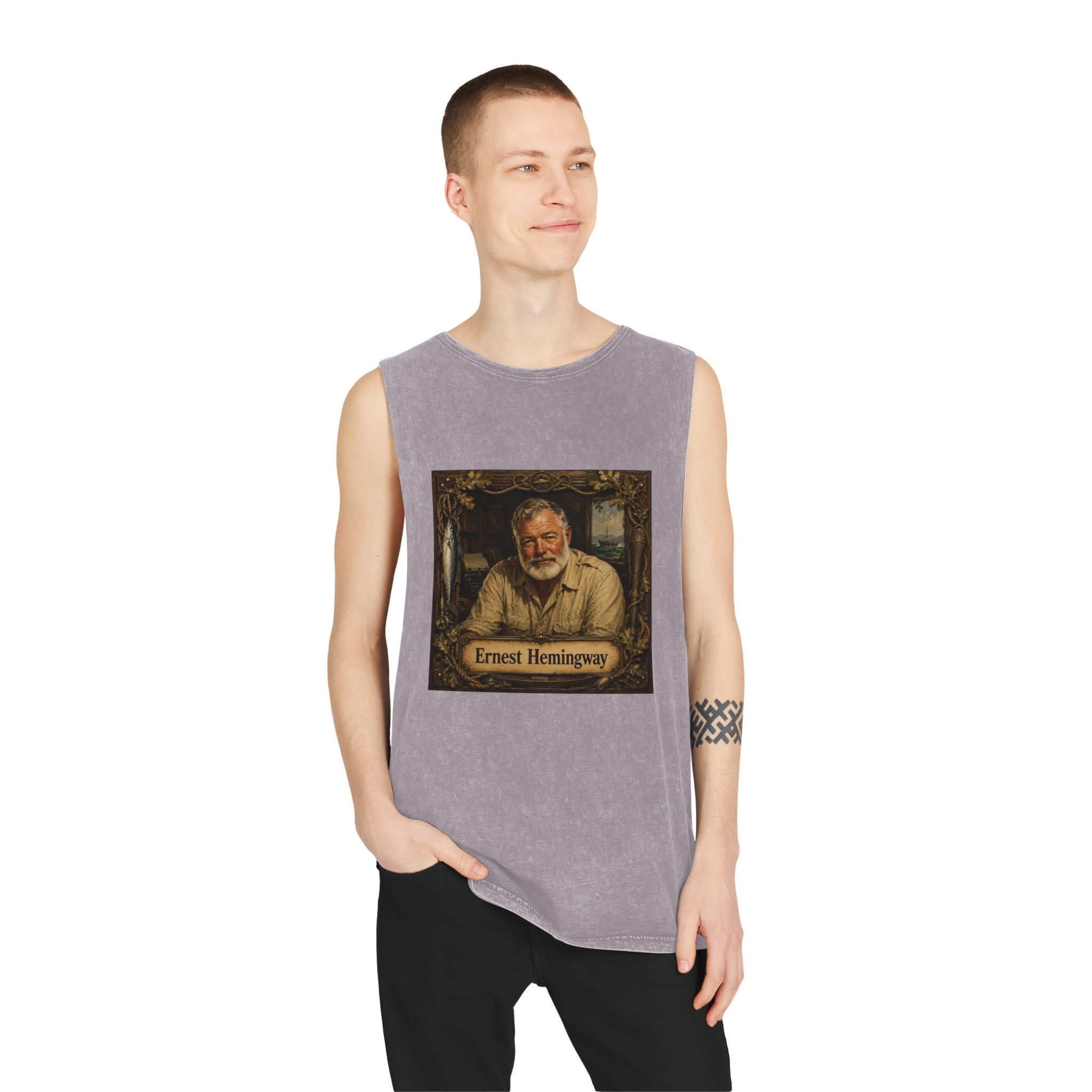 Ernest Hemingway Unisex Stonewash Tank Top - Image 19