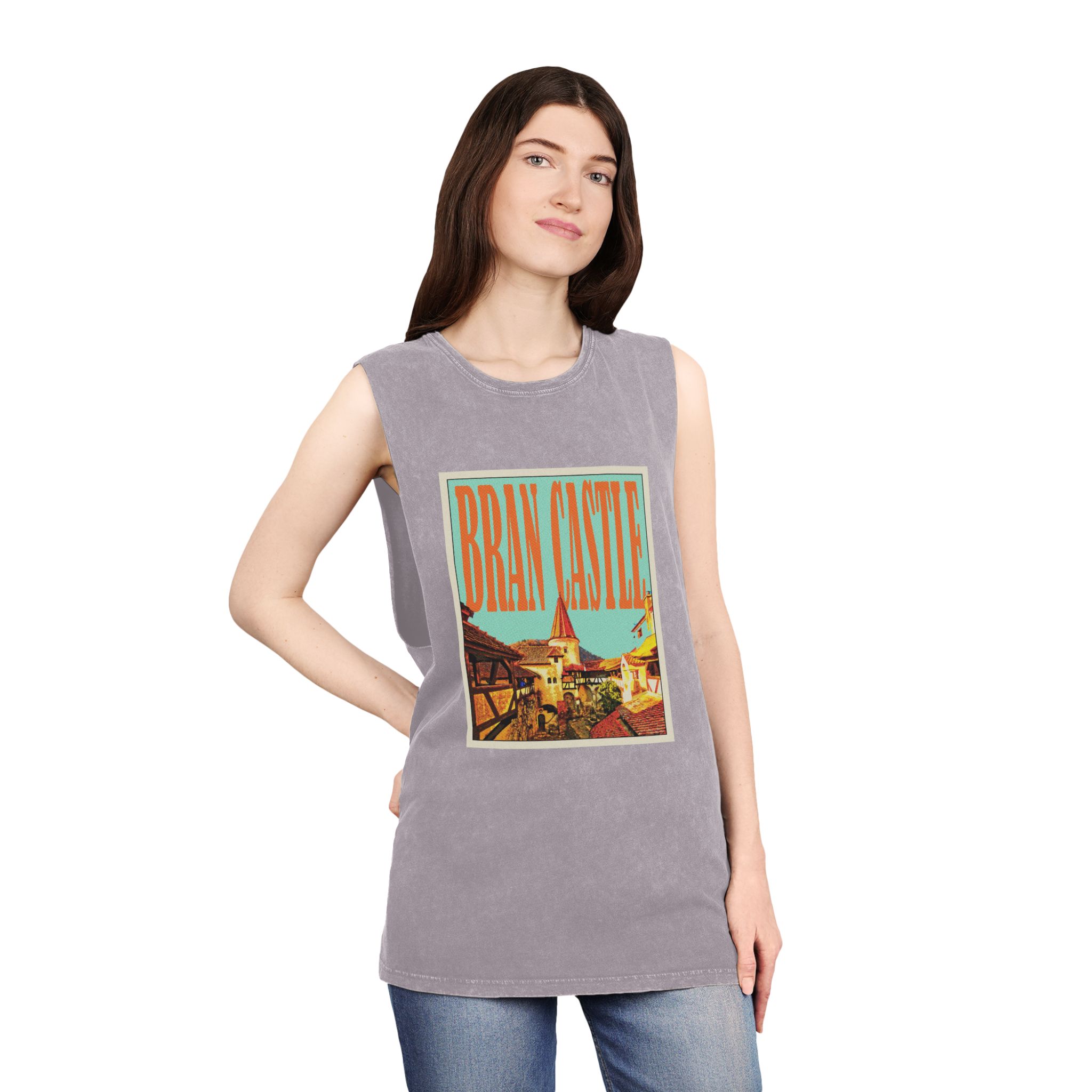 Bran Castle Retro Travel Poster (1) Unisex Stonewash Tank Top - Image 20