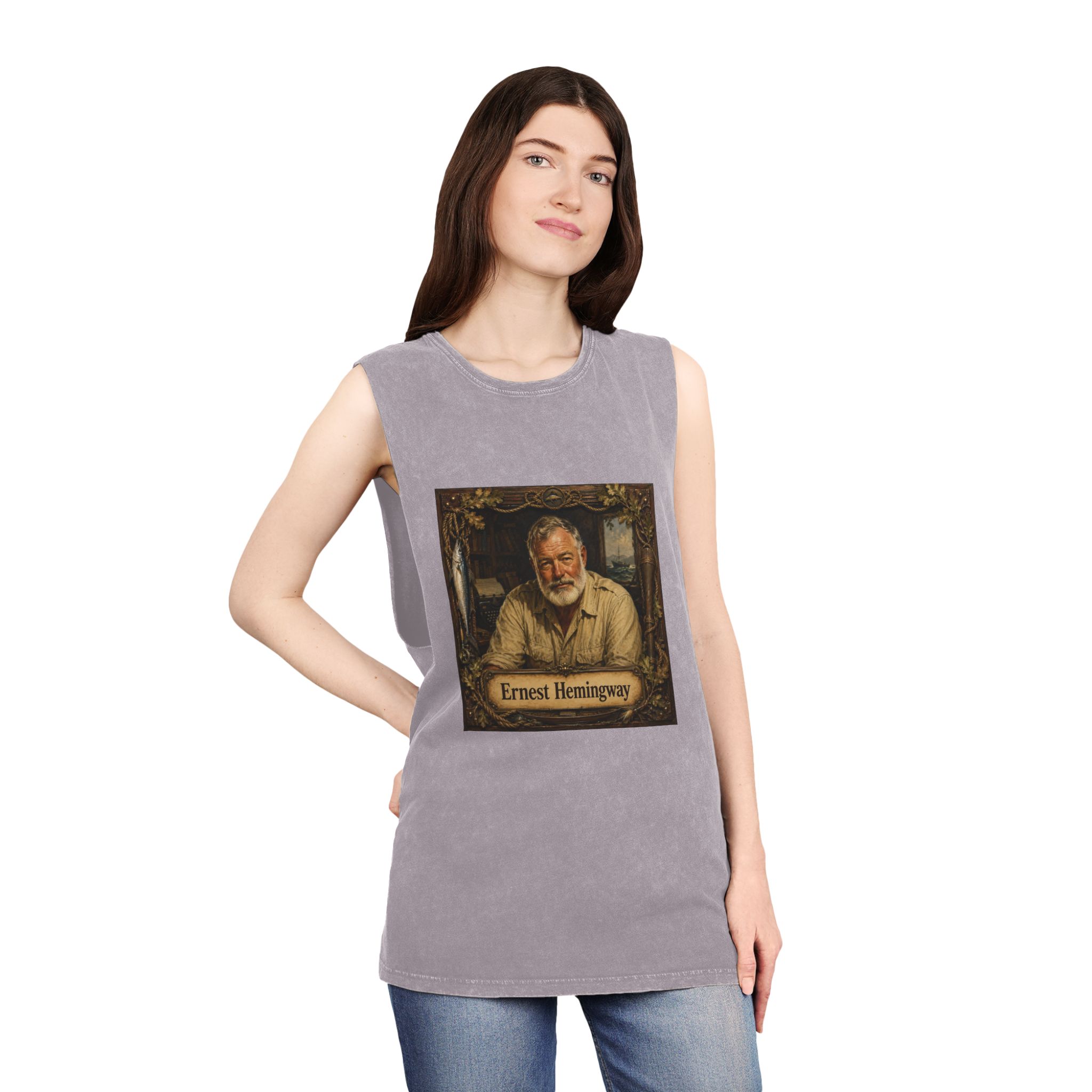 Ernest Hemingway Unisex Stonewash Tank Top - Image 20