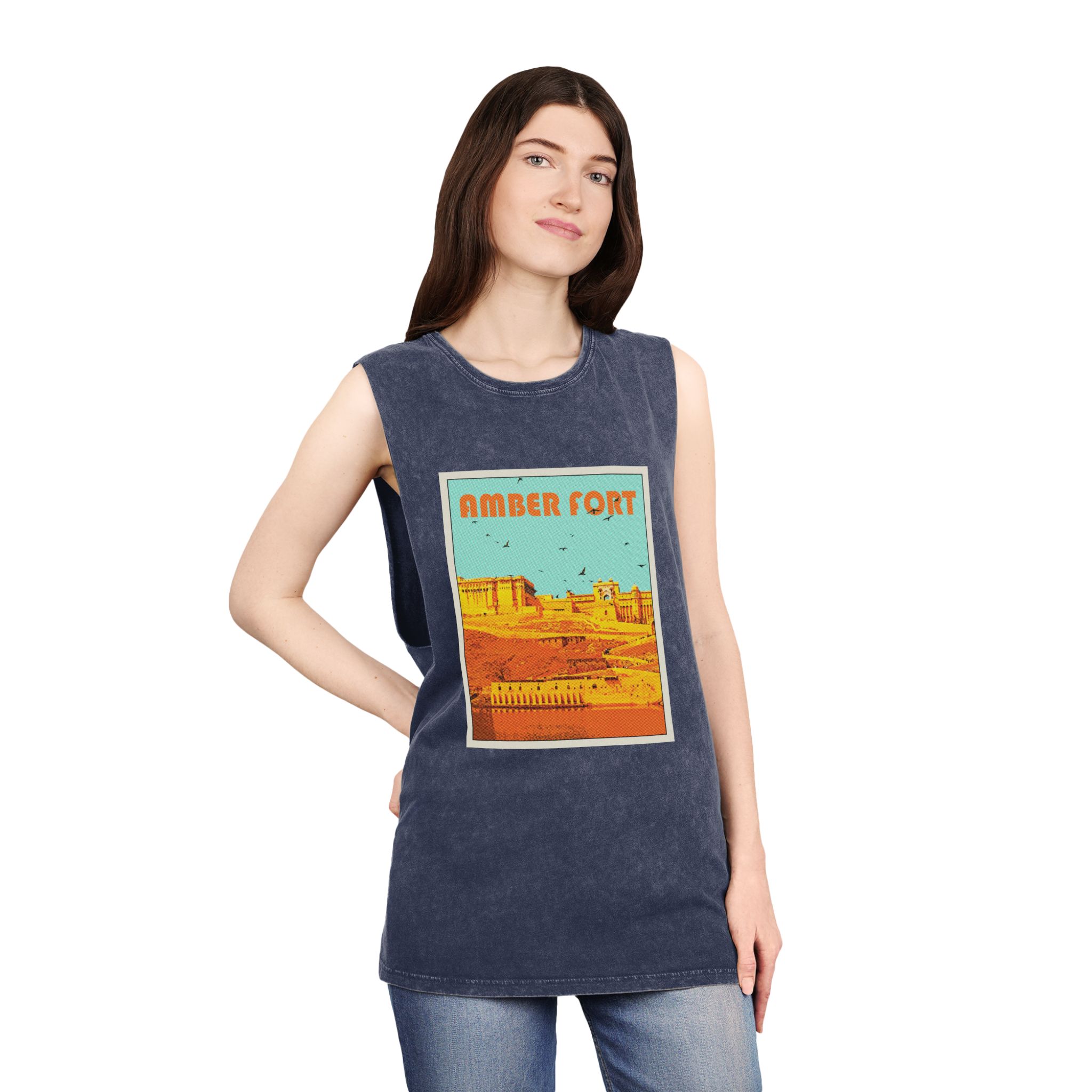 Amber Fort Retro Travel Poster Unisex Stonewash Tank Top - Image 16