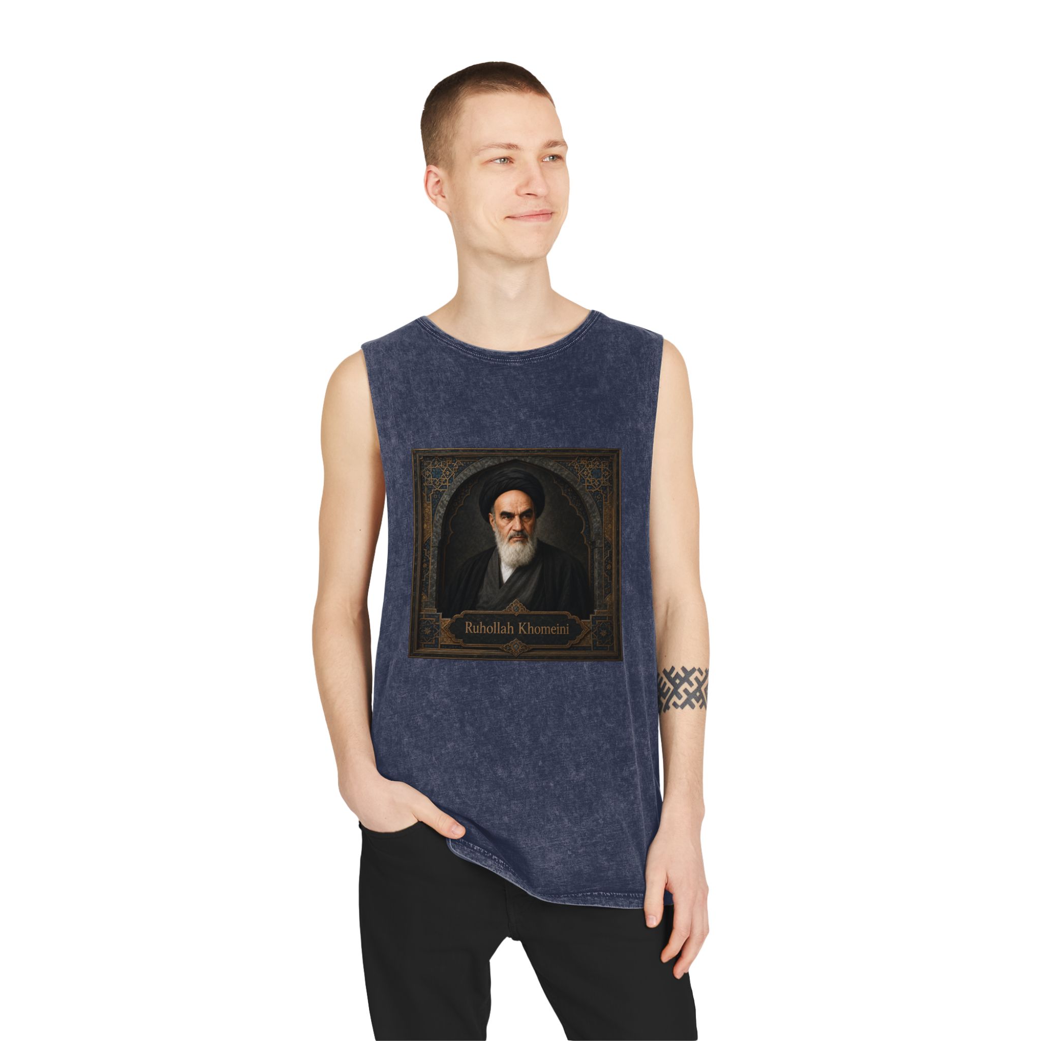 Ruhollah Khomeini Unisex Stonewash Tank Top - Image 15