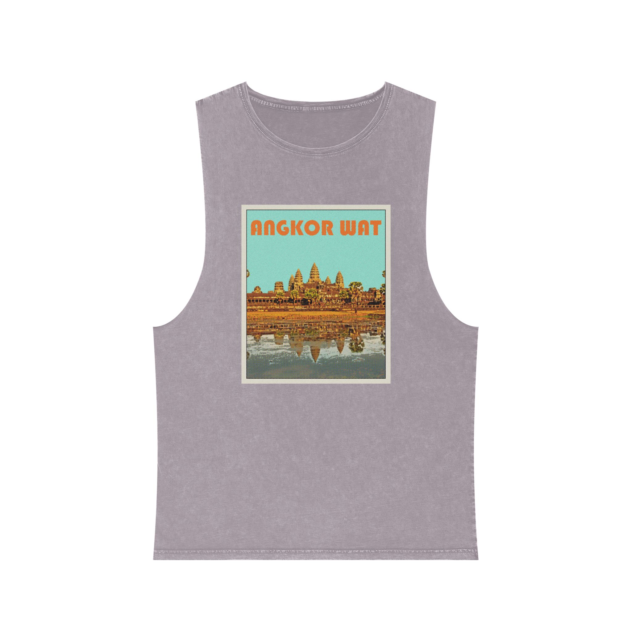 Angkor Wat Retro Travel Poster Unisex Stonewash Tank Top - Image 17