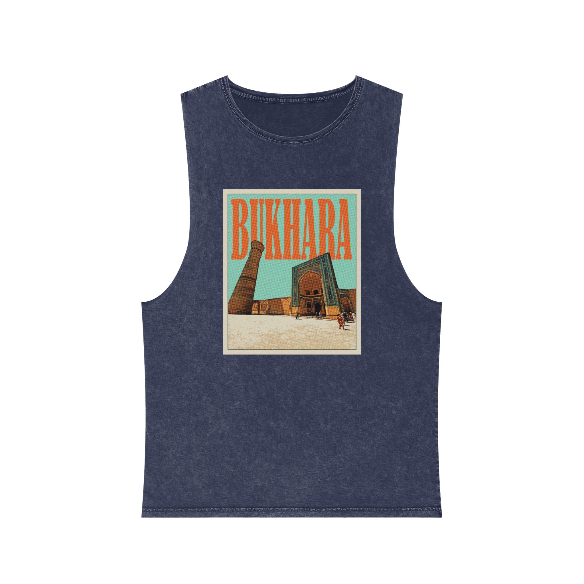Bukhara Retro Travel Poster (1) Unisex Stonewash Tank Top - Image 13