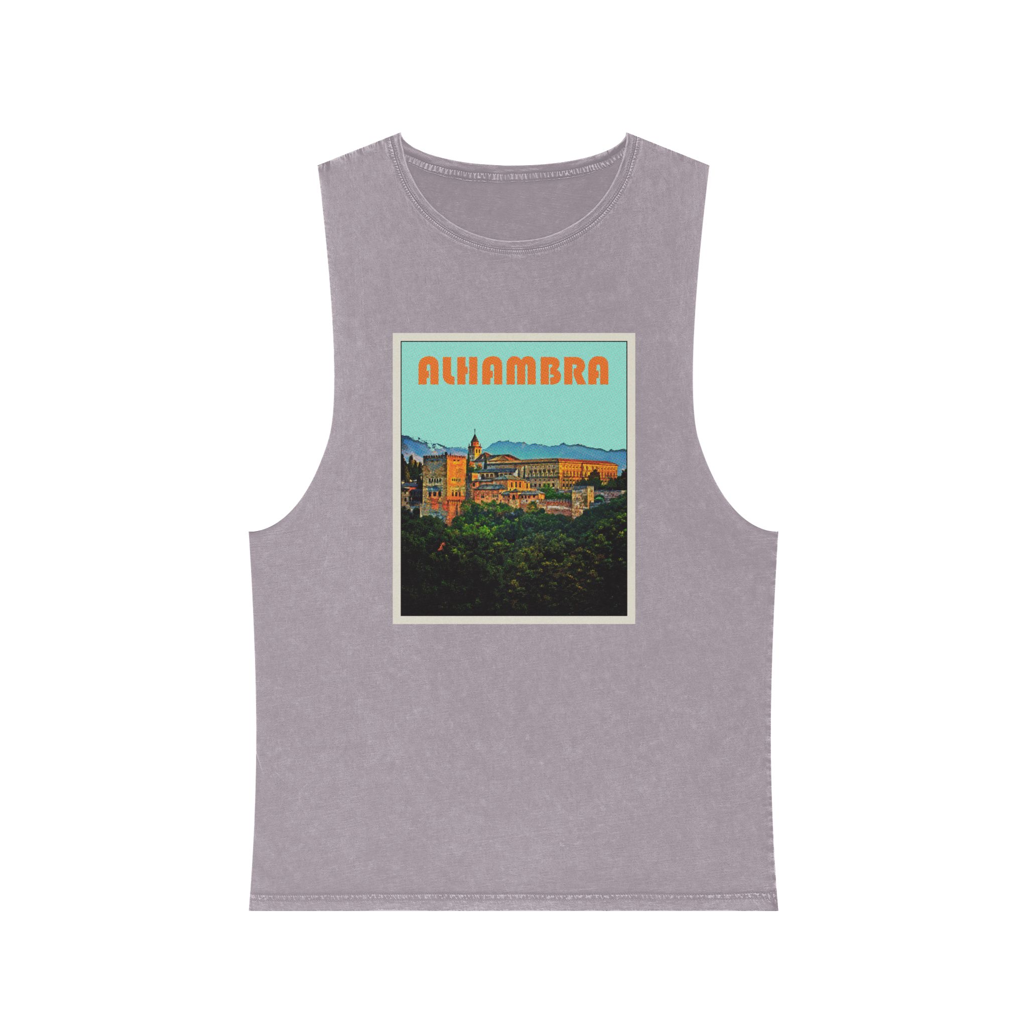 Alhambra Retro Travel Poster Unisex Stonewash Tank Top - Image 17